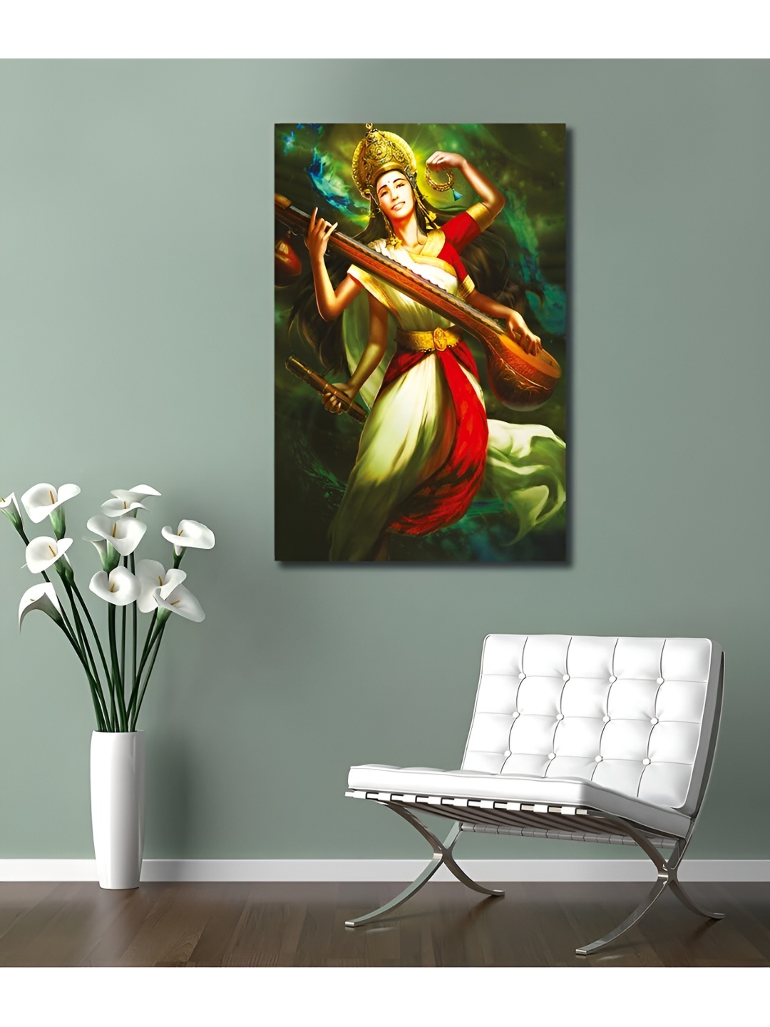

Tamatina Goddess Saraswati Gallery Wrapped Framed Painting Wall Art, Green