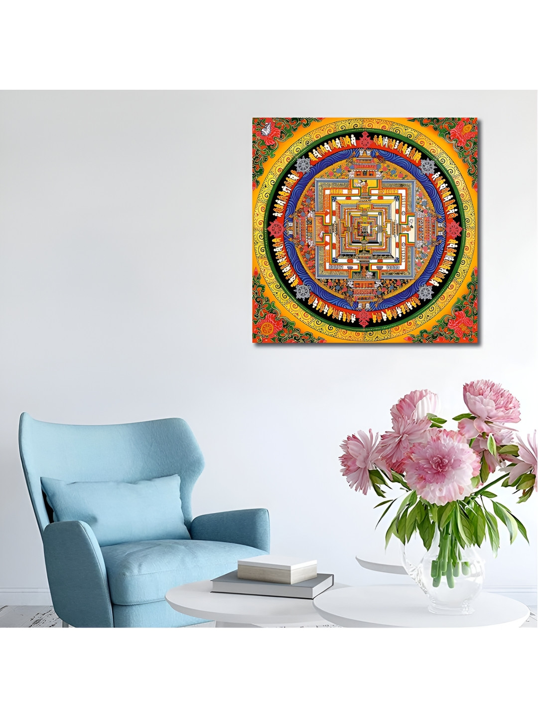 

Tamatina Yellow & Red Canvas Kalachakra Mandala Painting Wall Art