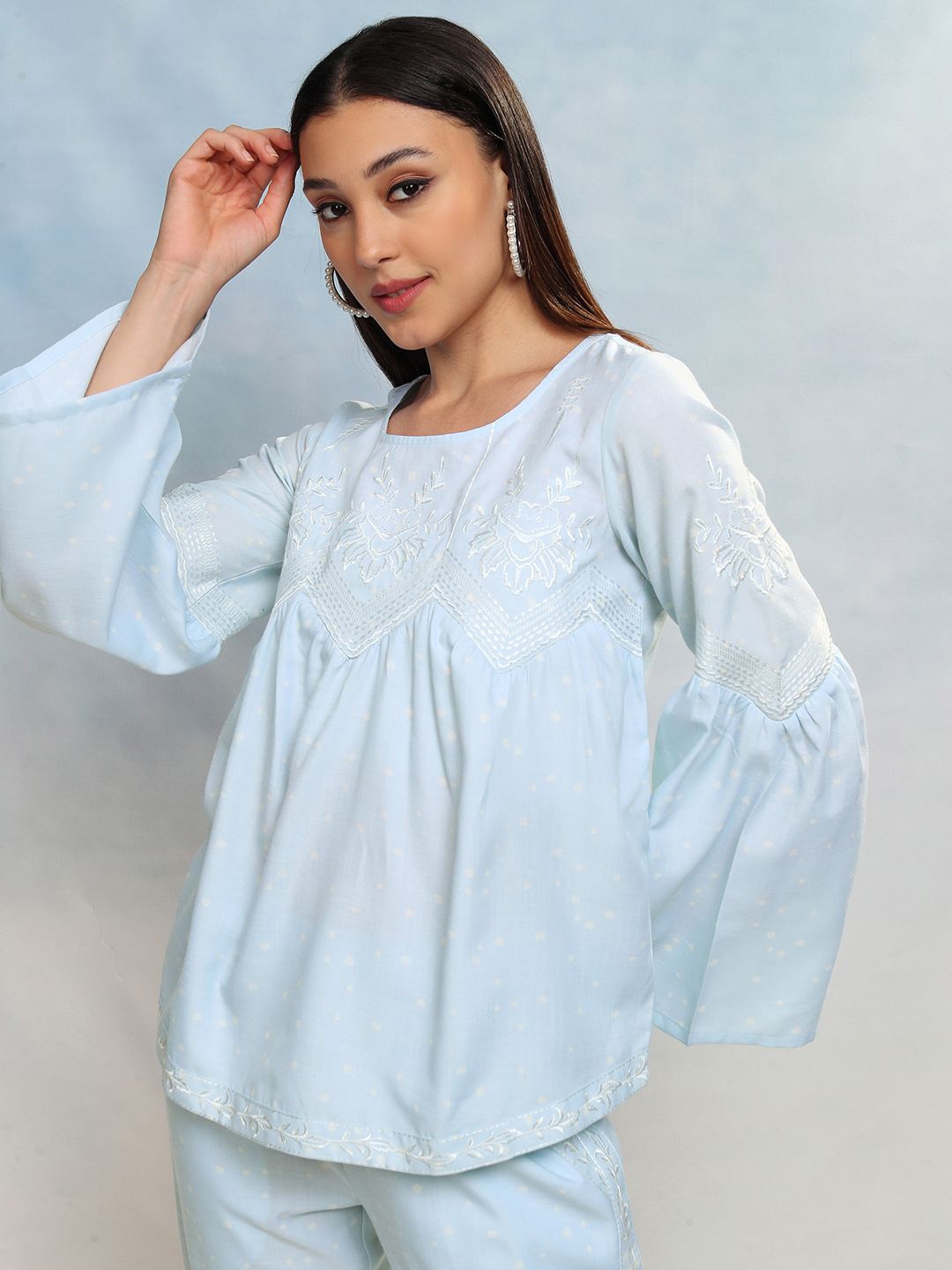

Vishudh Blue Embroidered Top & Trousers
