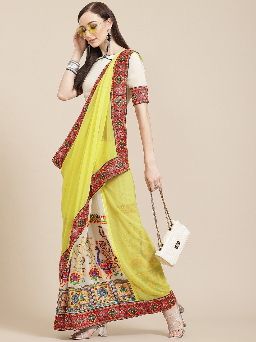 

KALINI Embroidered Pure Georgette Saree, Yellow