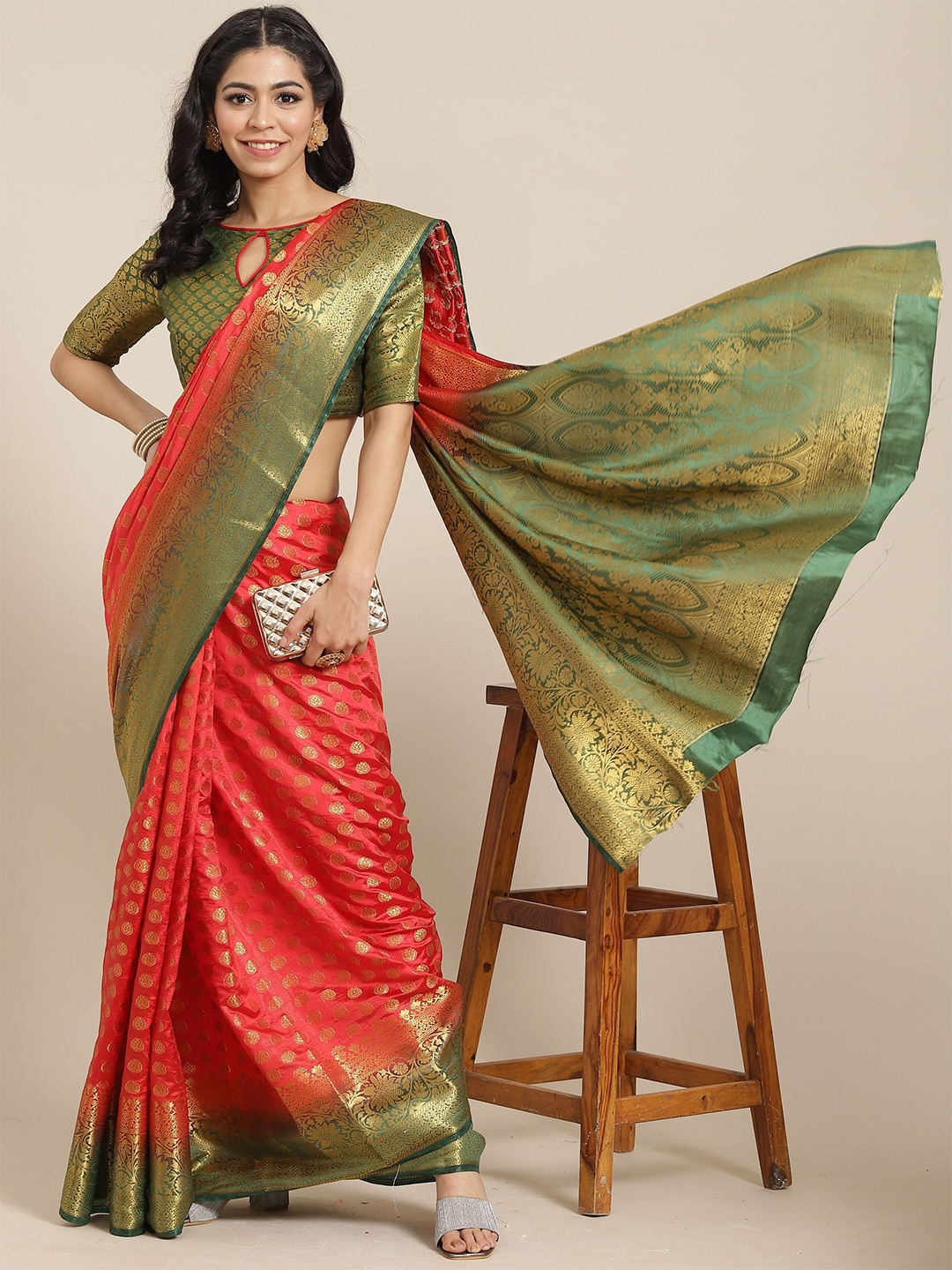 

KALINI Ethnic Motifs Banarasi Saree, Red