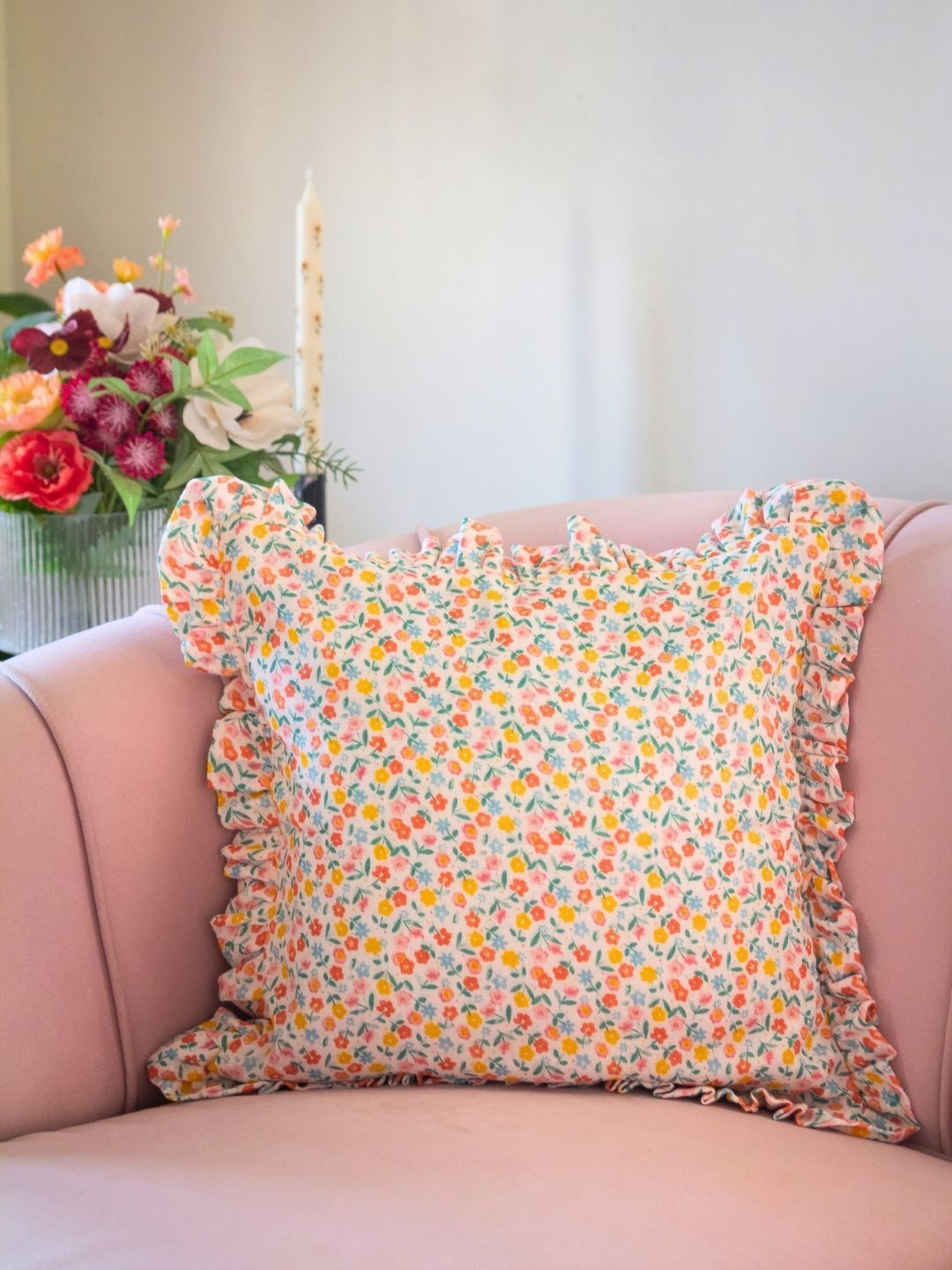 

BandBox Orange & White Floral Printed Square Cushion Covers