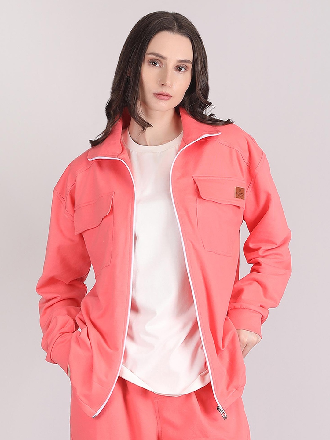 

Raxedo Women Solid Pocket Detailing Shacket Relaxed Casual Cotton Shirt, Pink