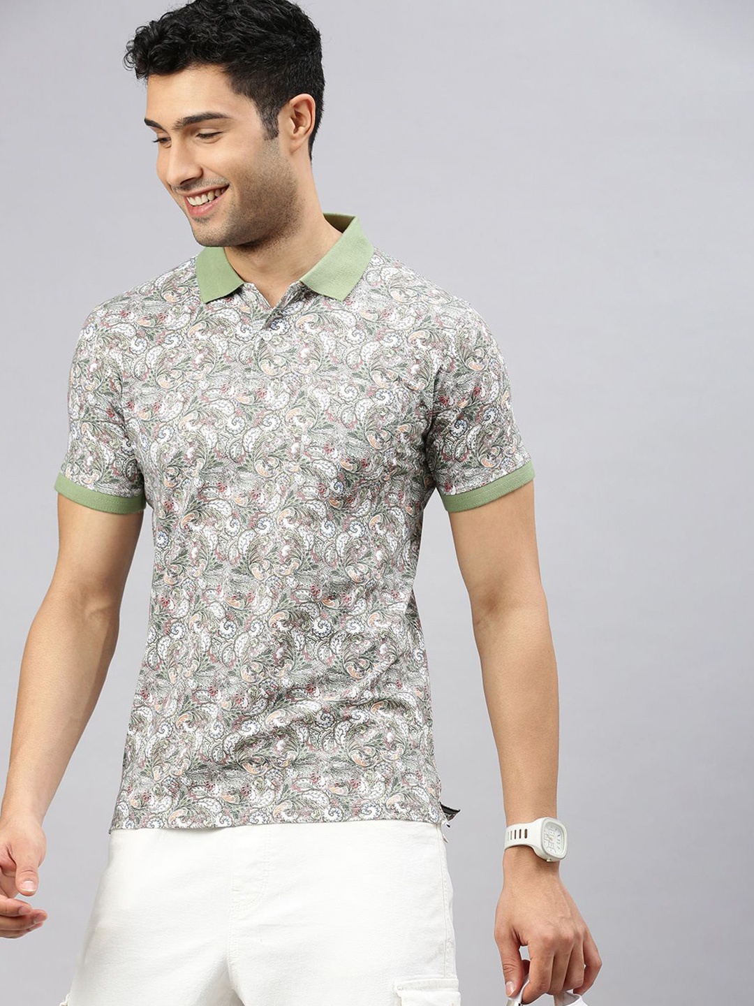 

ZEDD Men Printed Polo Collar T-shirt, Green