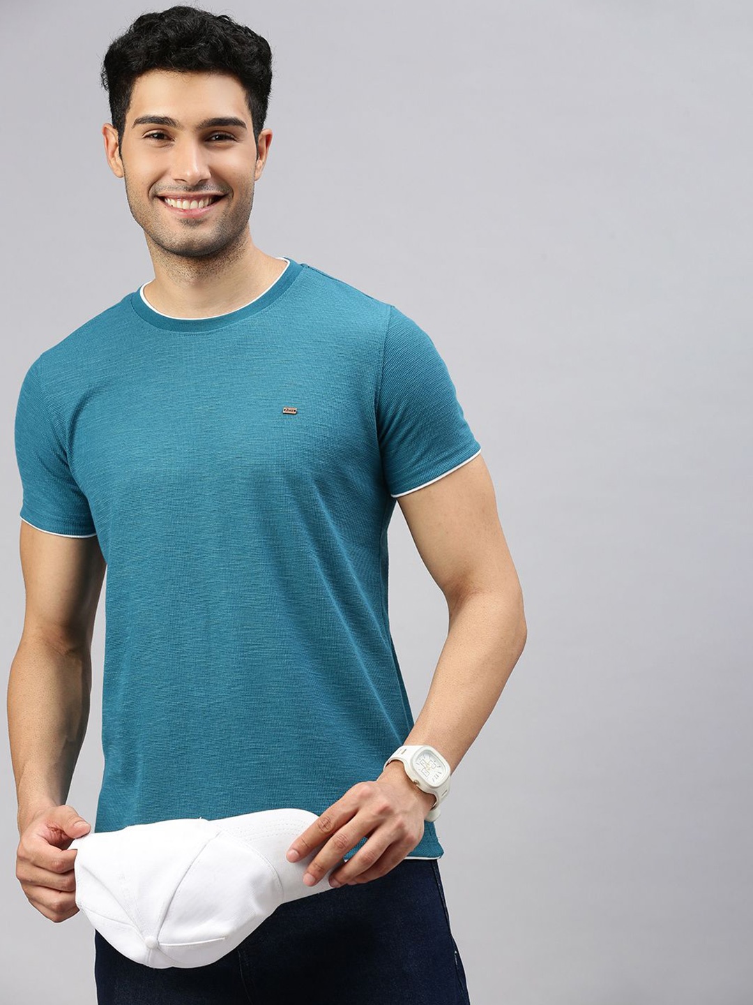 

ZEDD Men Round Neck Solid T-shirt, Teal