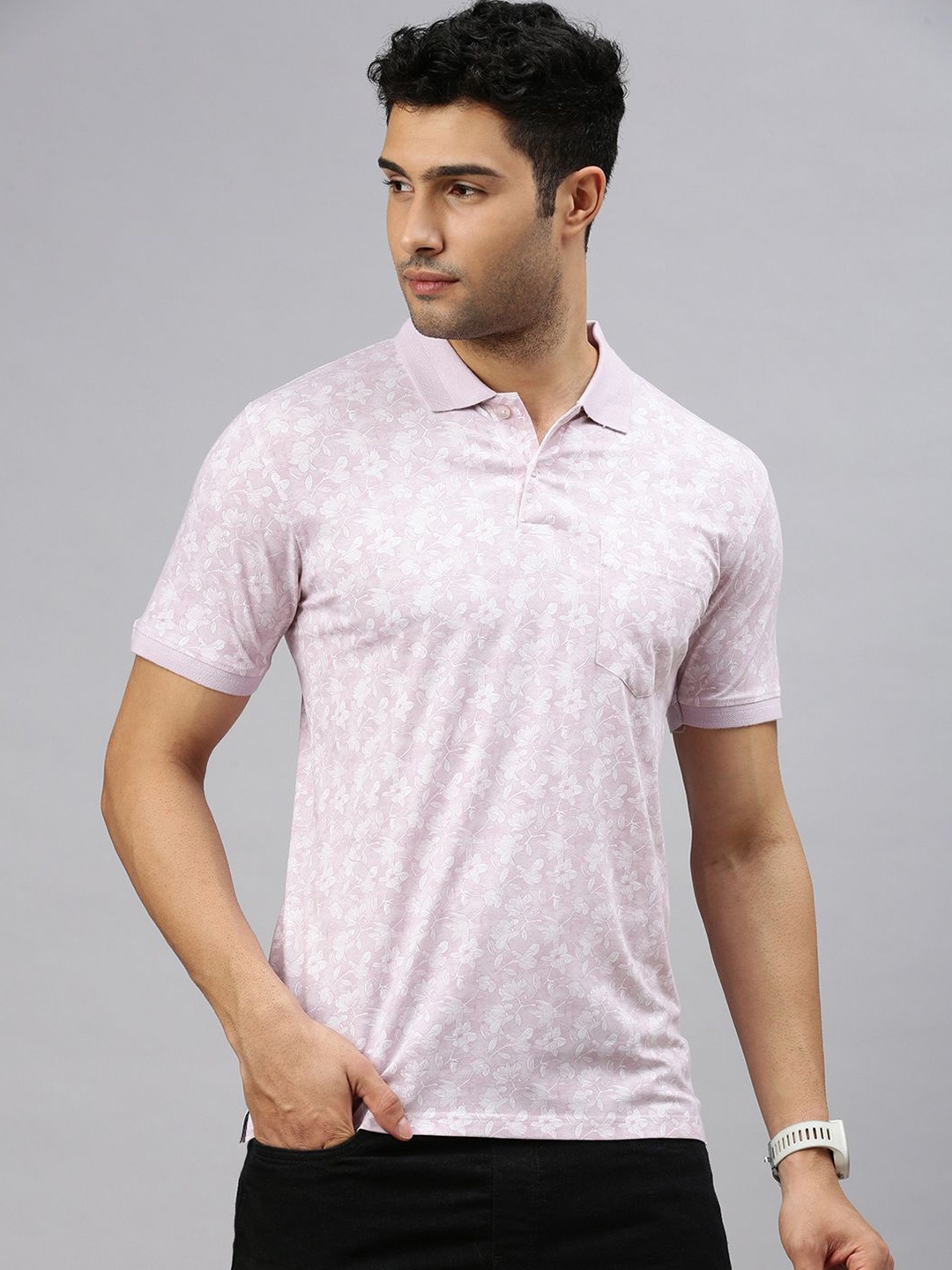 

ZEDD Men Floral Printed Polo Collar T-shirt, Pink