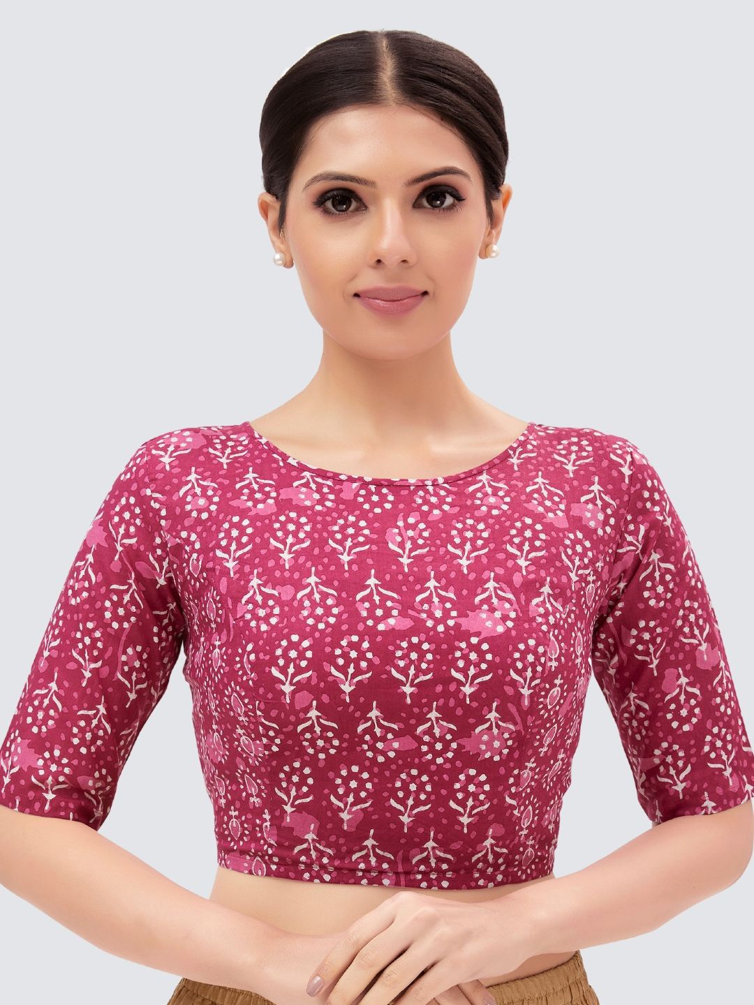 

Studio Shringaar Printed Boat Neck Pure Cotton Saree Blouse., Pink