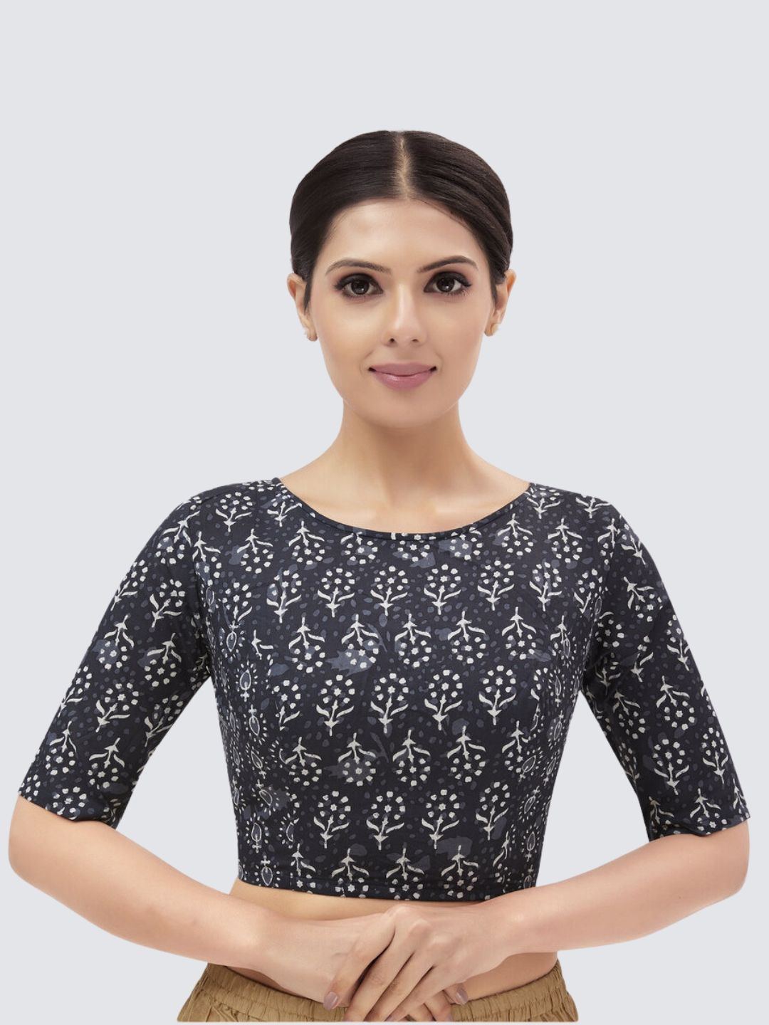 

Studio Shringaar Printed Boat Neck Pure Cotton Saree Blouse, Black