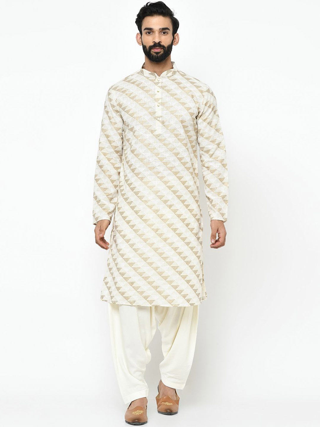 

KISAH Geometric Printed Regular Kurta with Patiala, Cream