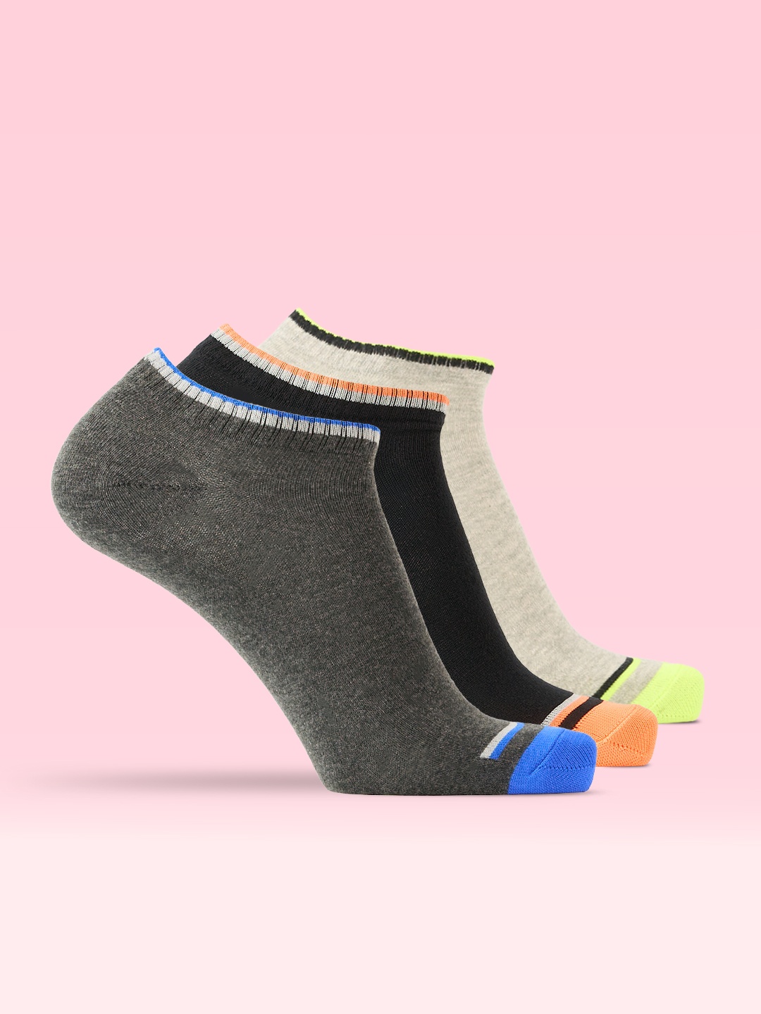

LUX MOZZE Men Pack Of 3 Assorted Ankle-Length Socks, Grey