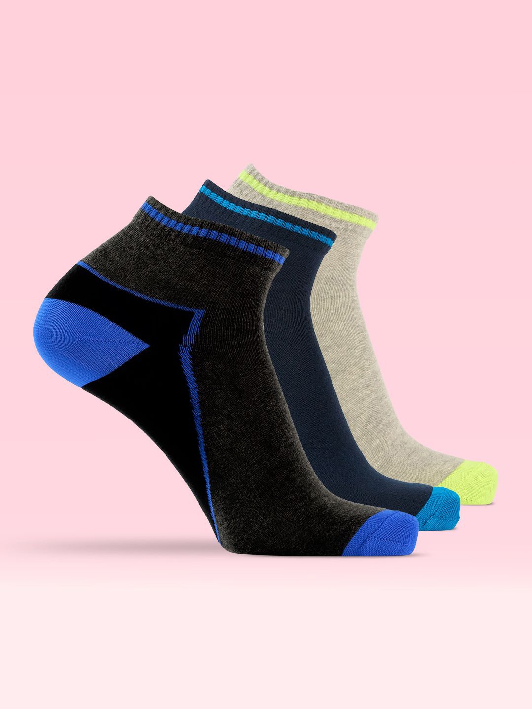 

LUX MOZZE Men Pack Of 3 Assorted Ankle Length Socks, Blue
