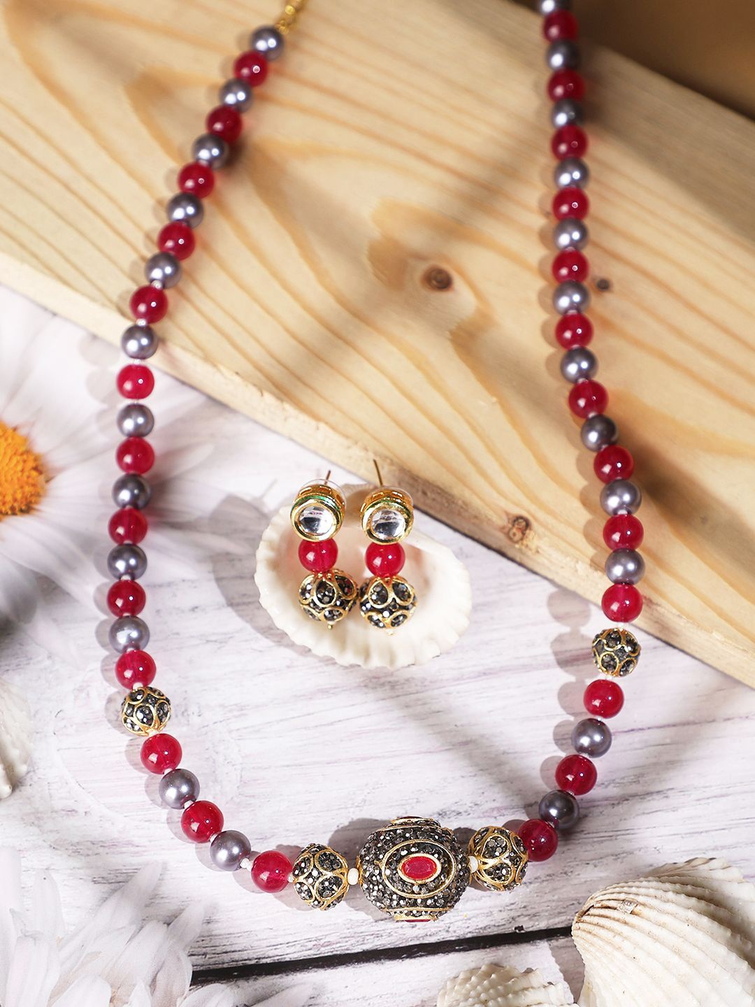 

ANIKAS CREATION Gold-Plated Beaded Jewellery Set