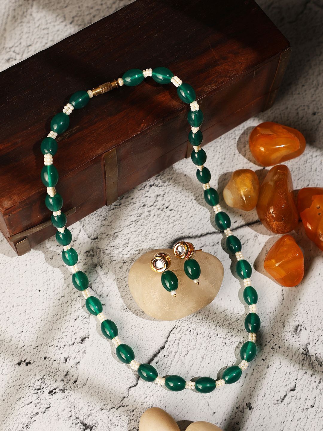 

ANIKAS CREATION Gold-Plated Beaded Jewellery Set, Green