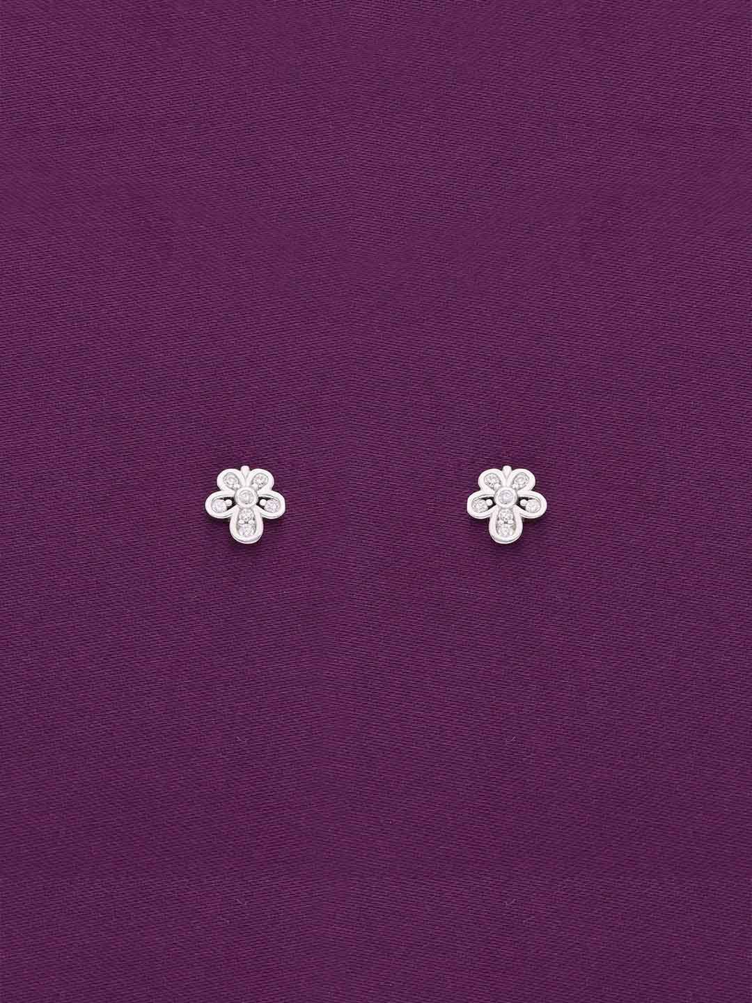 

KAI JEWEL 92.5 Sterling Silver Rhodium-Plated Cubic Zirconia Floral Stud Earrings