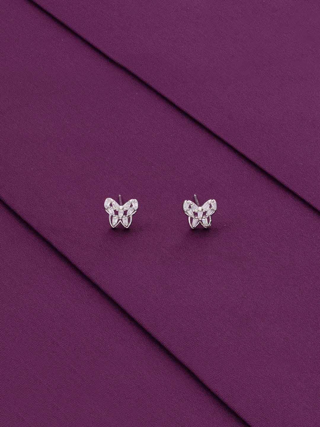 

KAI JEWEL 92.5 Sterling Silver Rhodium-Plated Cubic Zirconia Butterfly Stud Earrings