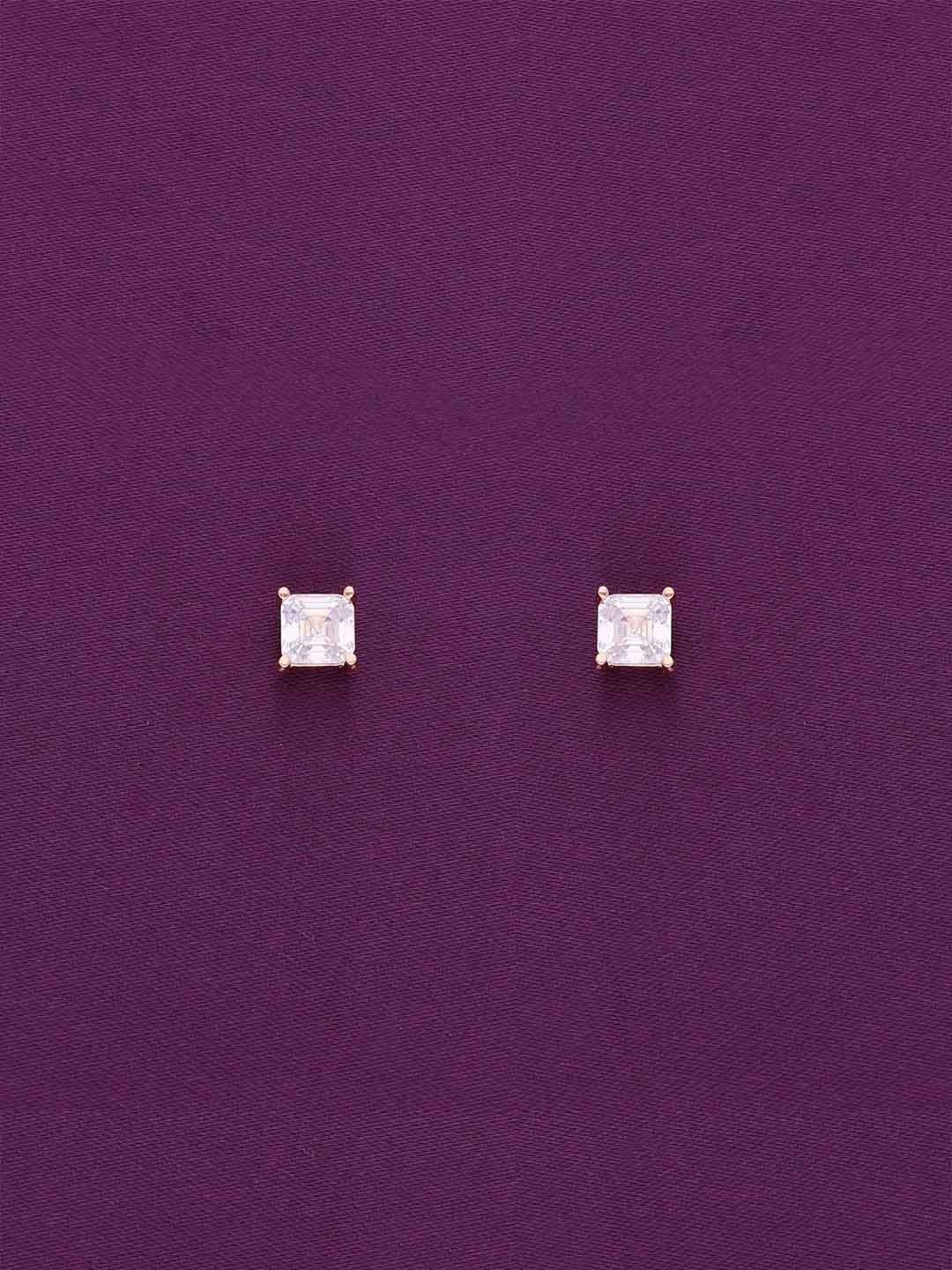 

KAI JEWEL Rose Gold-Plated 925 Sterling Silver CZ Stone Studded Square Studs Earrings