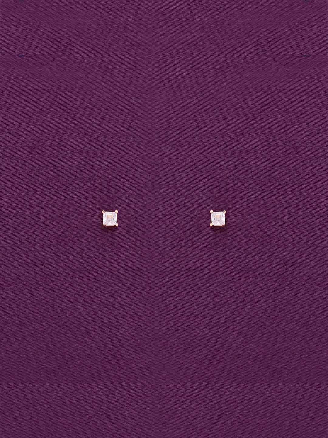 

KAI JEWEL Rose Gold-Plated 925 Sterling Silver CZ Stone Studded Square Studs Earrings