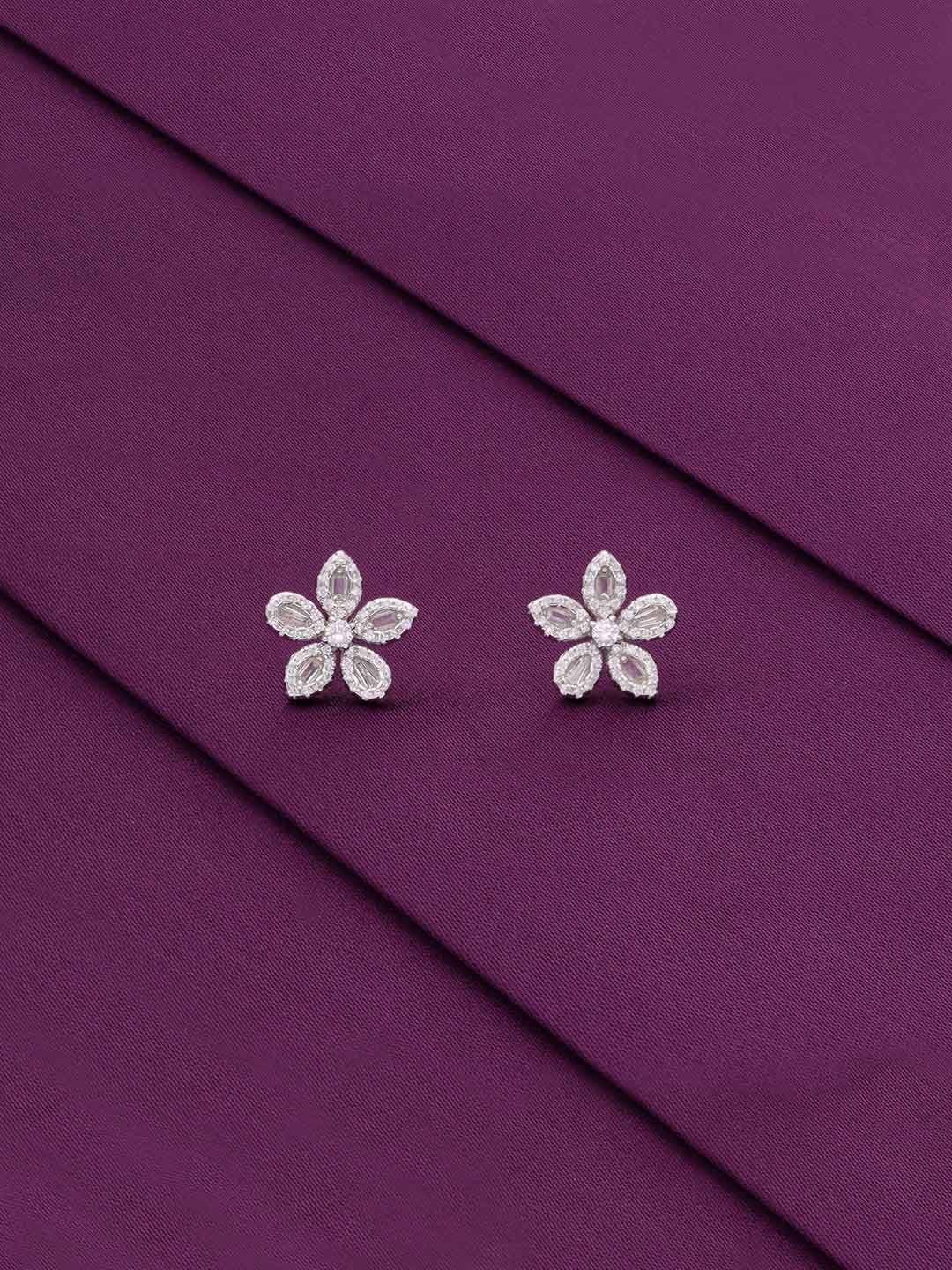 

KAI JEWEL Cubic Zirconia Rhodium Plated 92.5 Sterling Silver Floral Studs Earrings