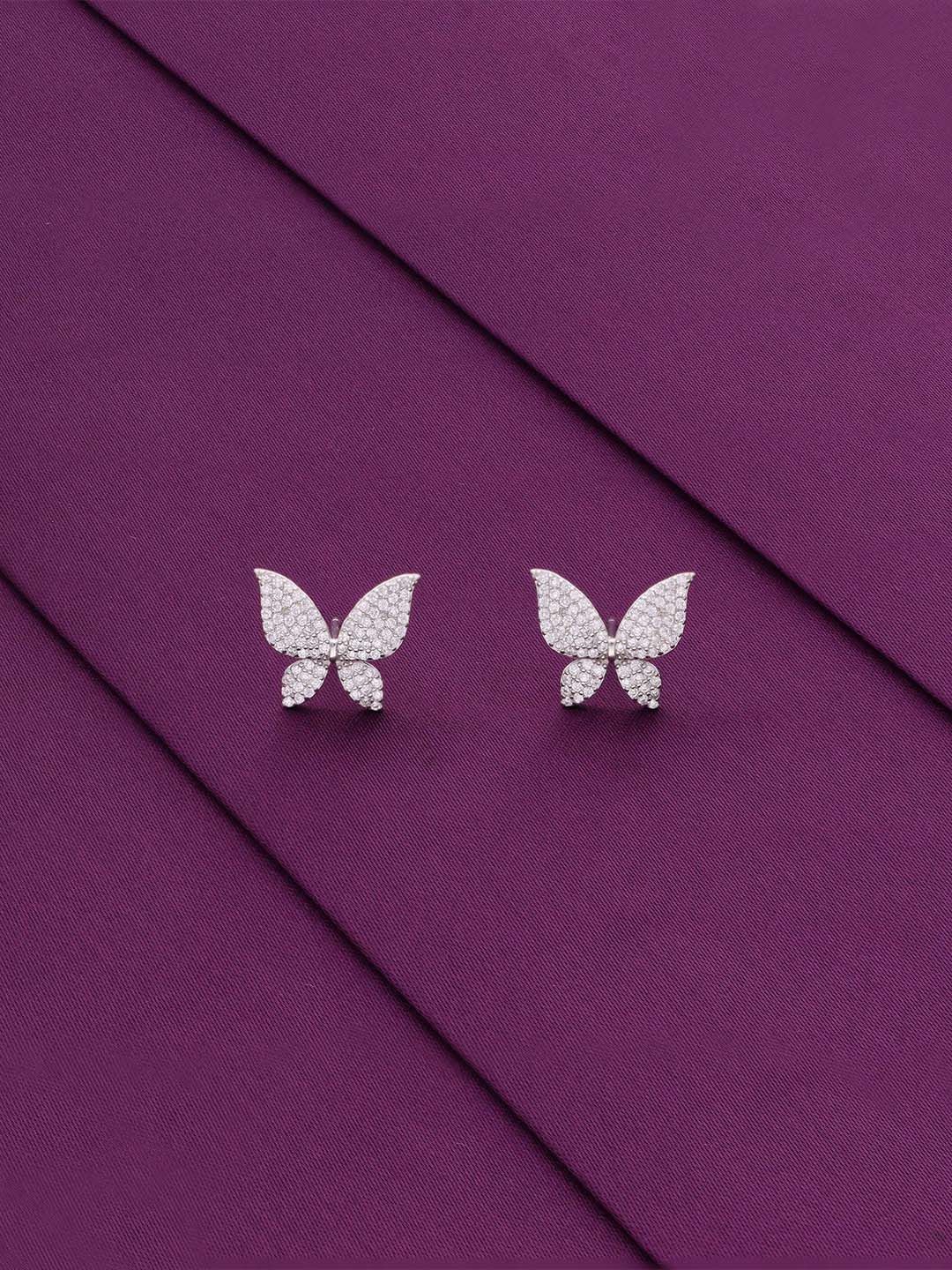 

KAI JEWEL Rhodium-Plated 925 Sterling Silver CZ Stone Studded Floral Studs Earrings