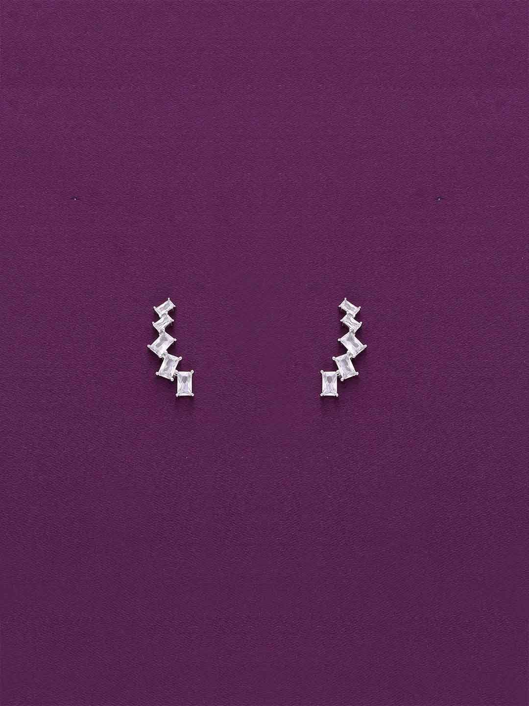 

KAI JEWEL Rhodium-Plated 925 Sterling Silver CZ Stone Studded Crescent Studs Earrings