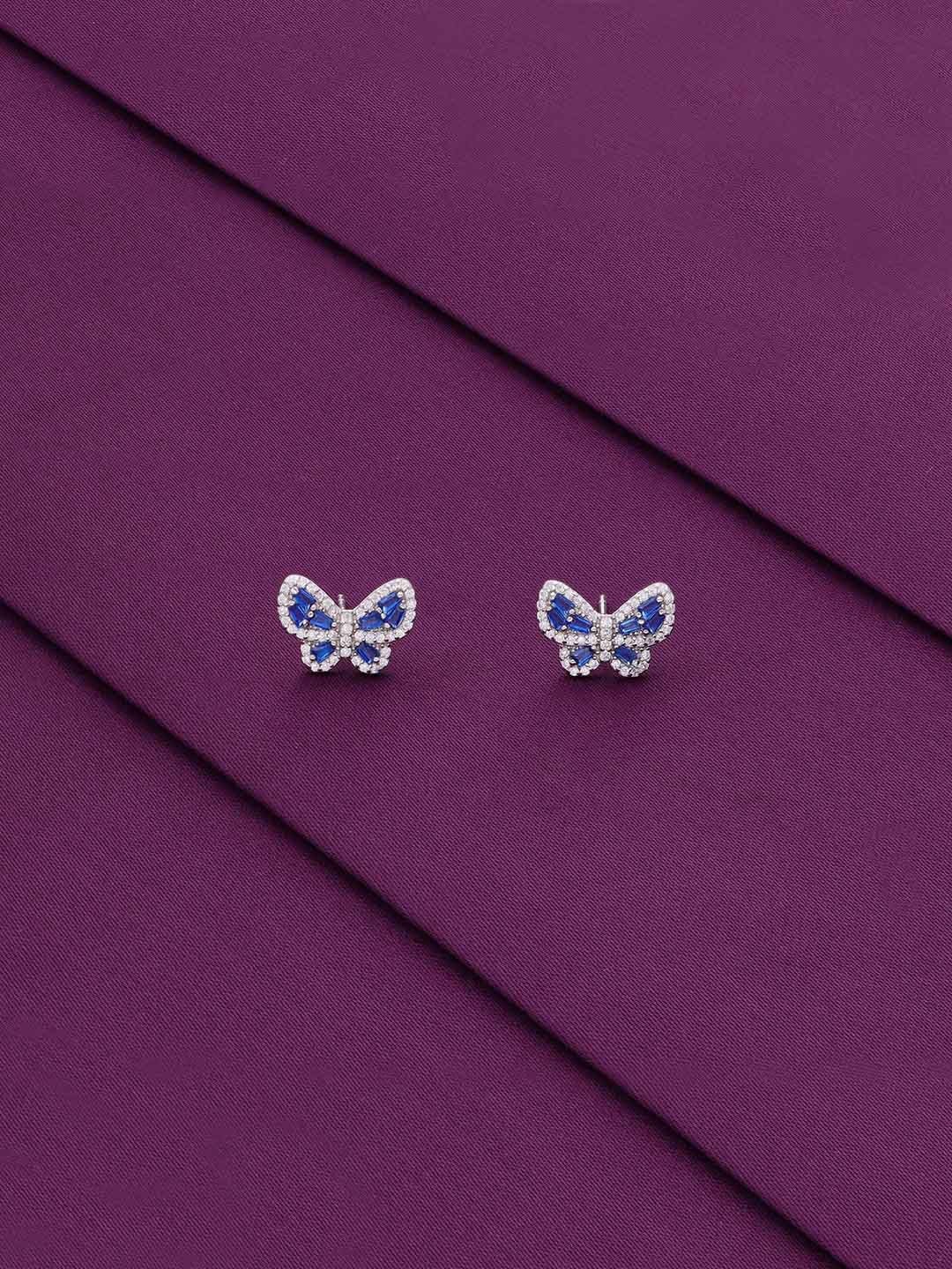 

KAI JEWEL Cubic Zirconia Rhodium Plated 92.5 Sterling Silver Butterfly Studs Earrings