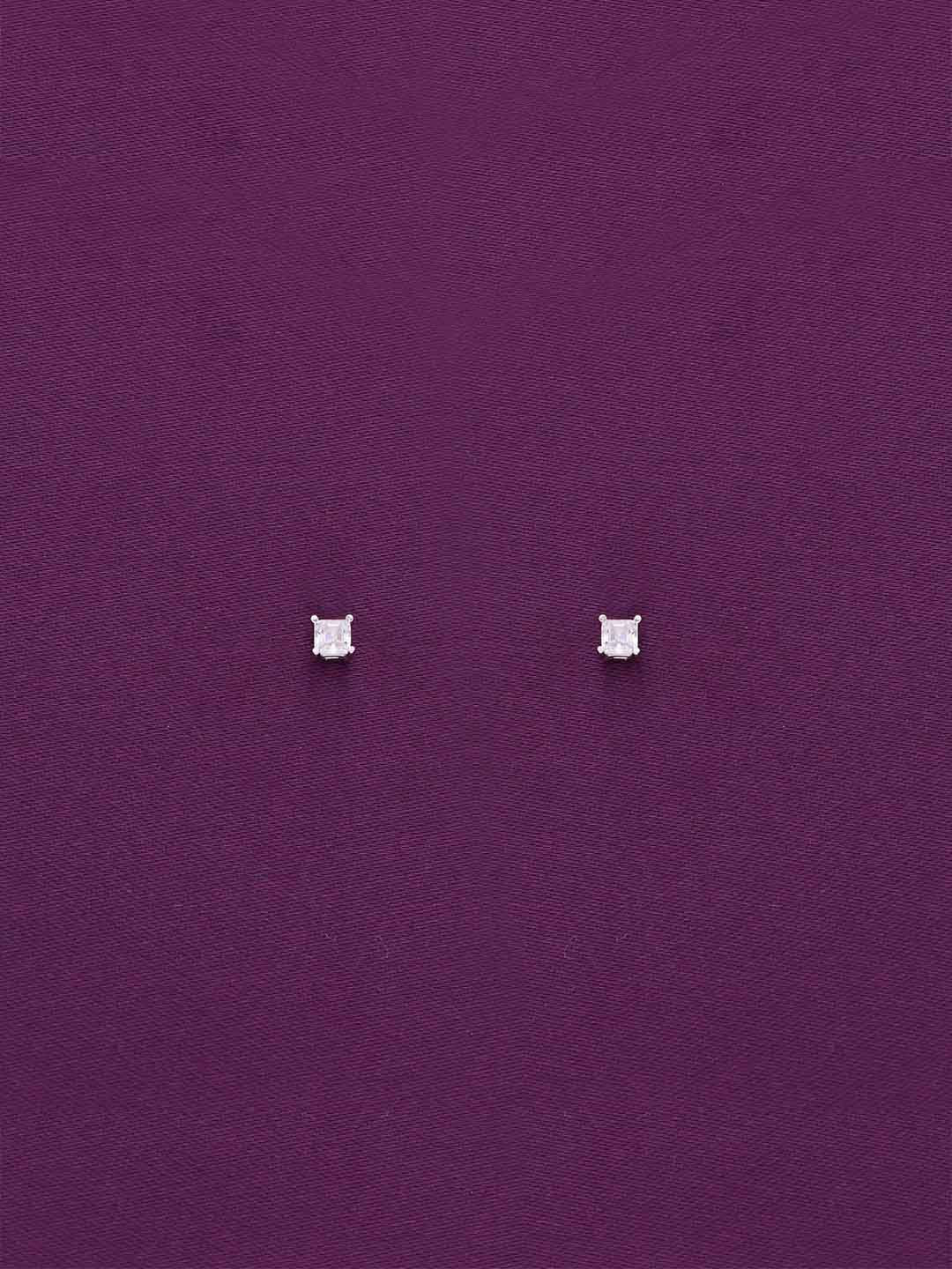 

KAI JEWEL 92.5 Sterling Silver Rhodium-Plated Cubic Zirconia Square Soliatire Earrings