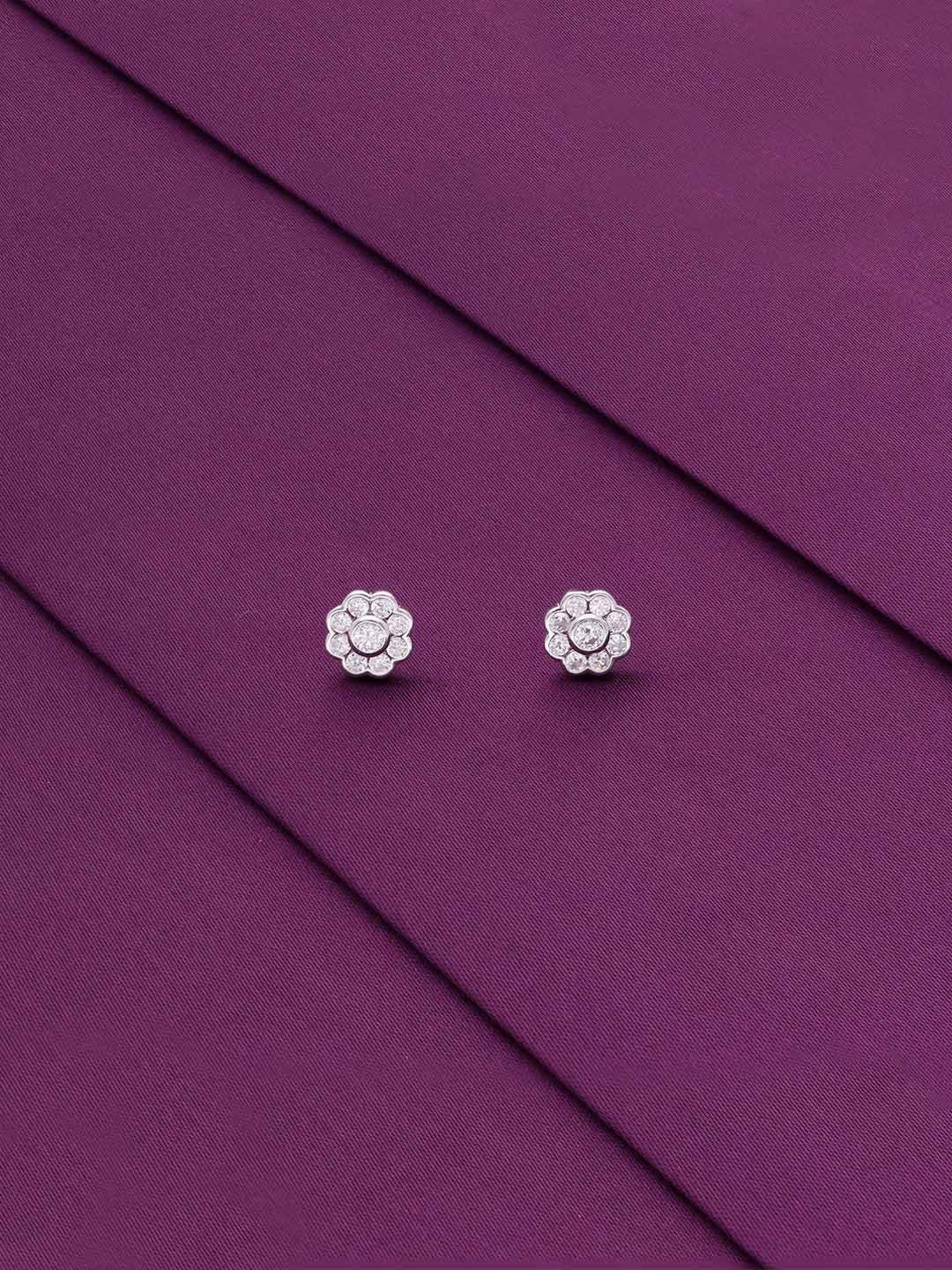 

KAI JEWEL 92.5 Sterling Silver Rhodium-Plated Cubic Zirconia Floral Stud Earrings