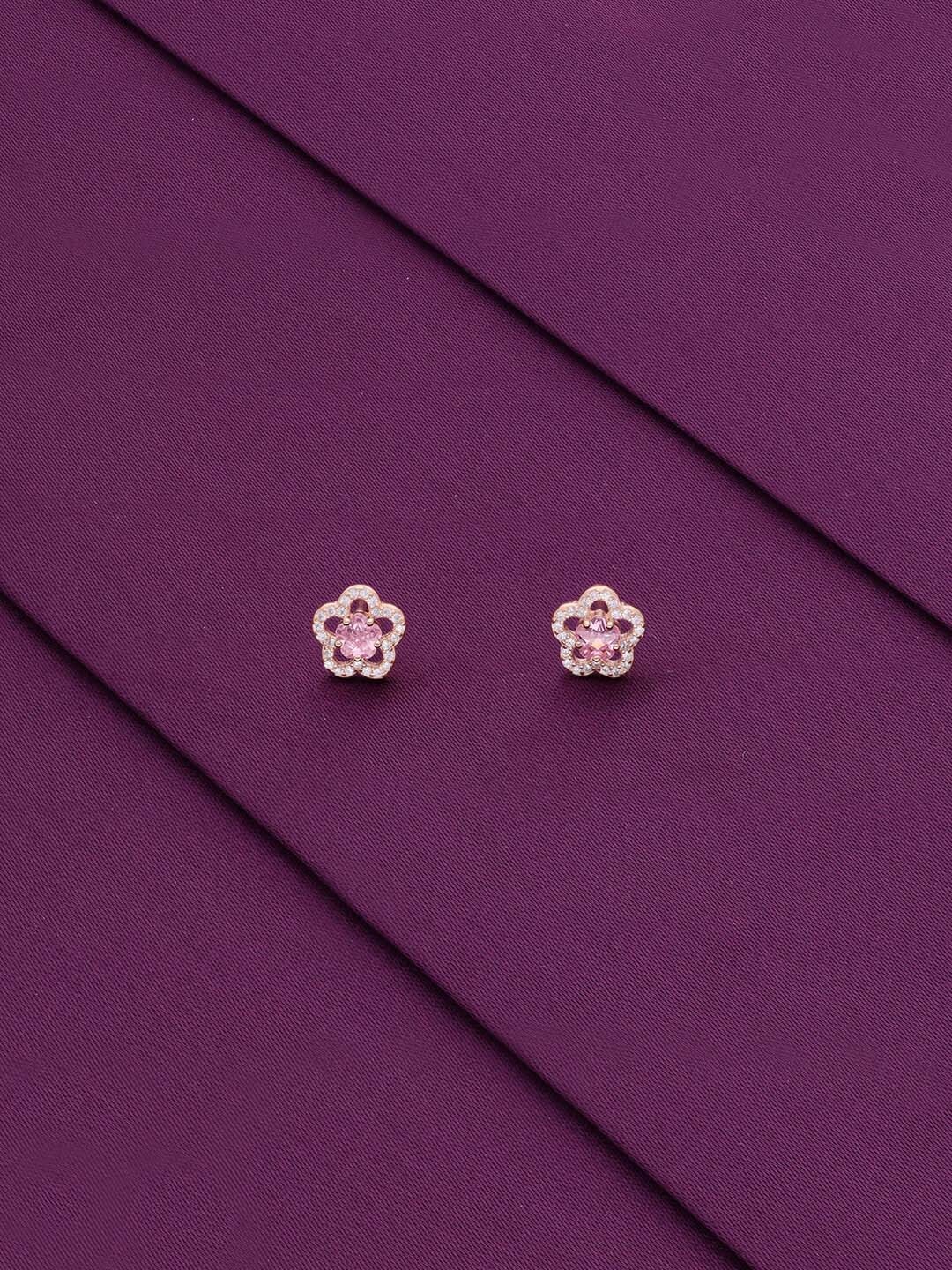 

KAI JEWEL Cubic Zirconia Rose Gold Plated 92.5 Sterling Silver Floral Studs Earrings