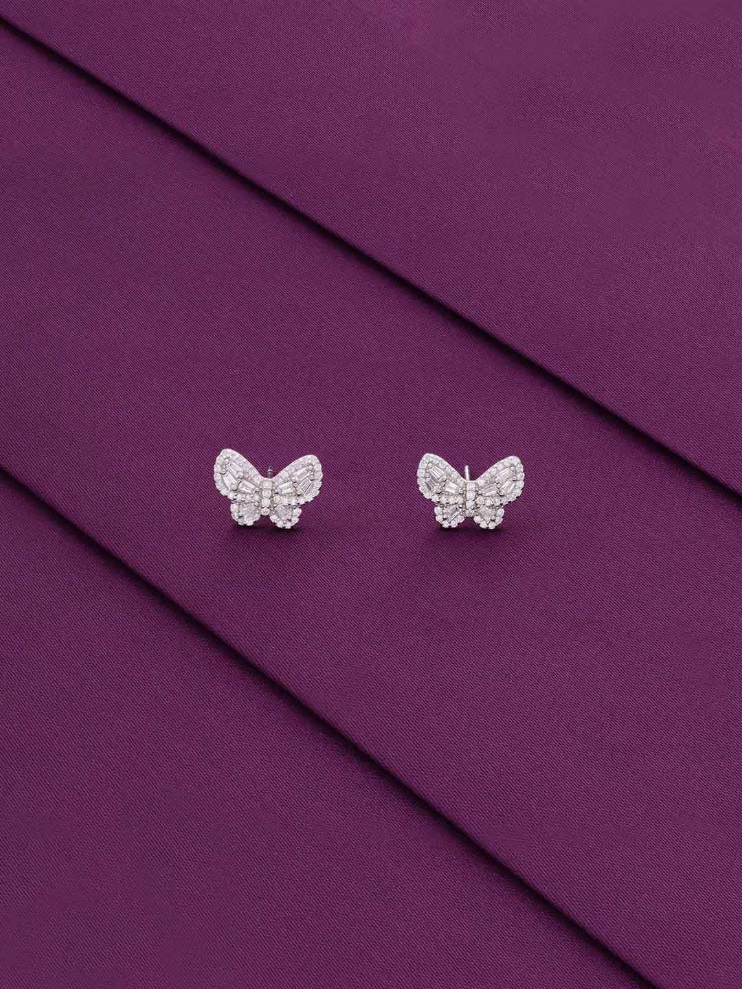 

KAI JEWEL Rhodium-Plated 925 Sterling Silver CZ Stone Studded Butterfly Studs Earrings