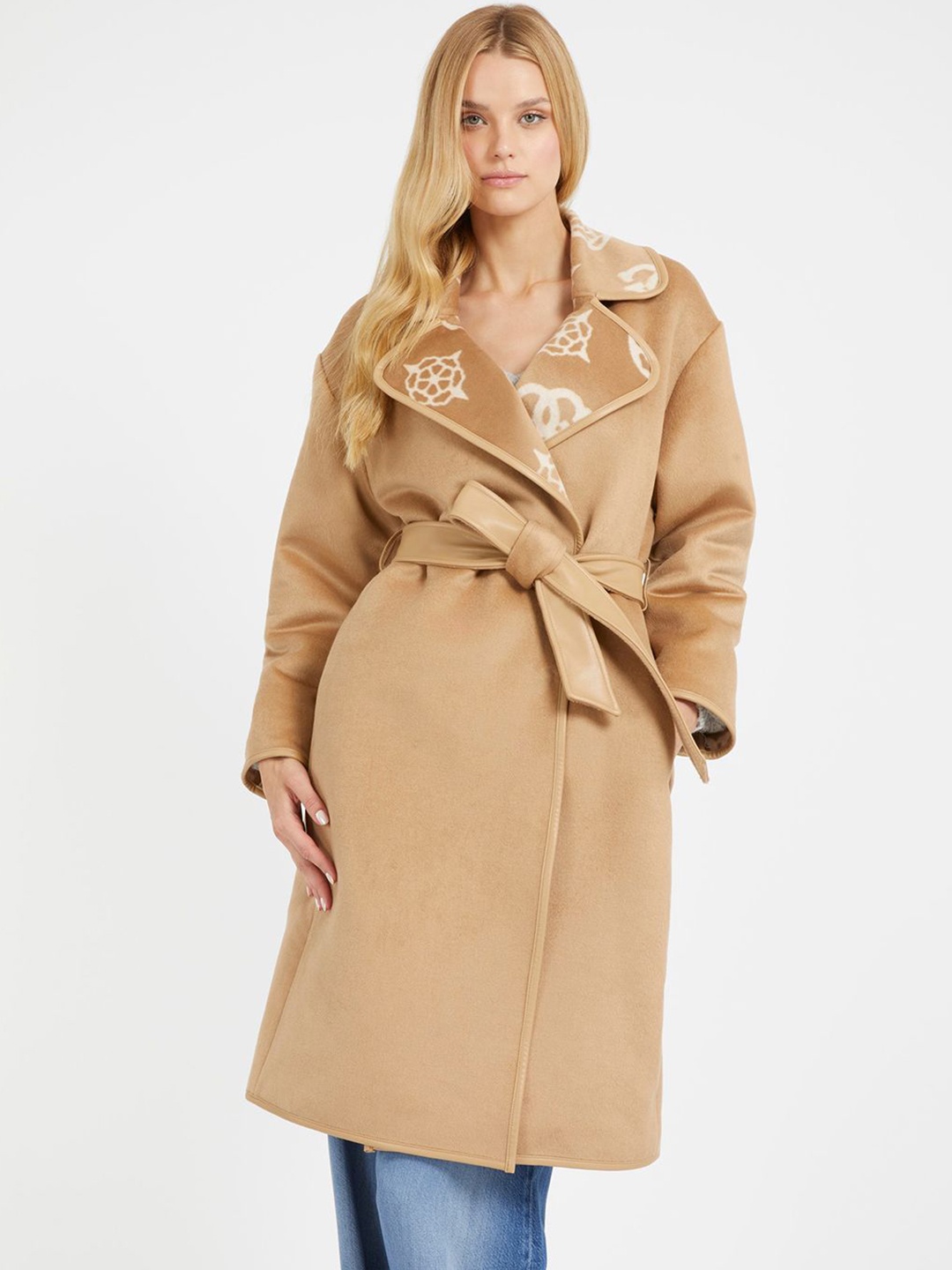 

GUESS Double-Breasted Notched Lapel Trench Coat, Brown