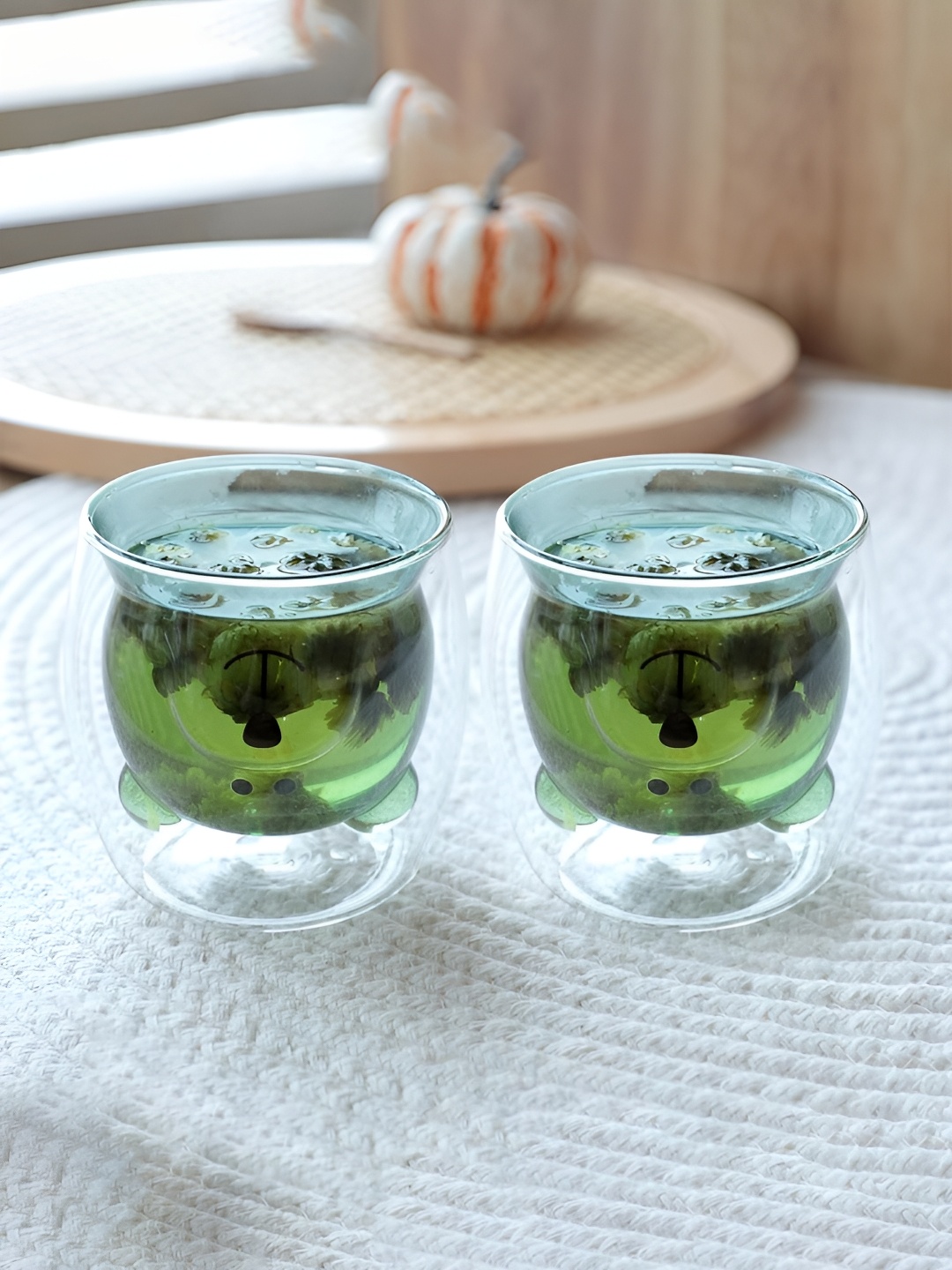 

Kuber Industries Transparent & Blue 2 Pieces Teddy Bear Cups 250 ml