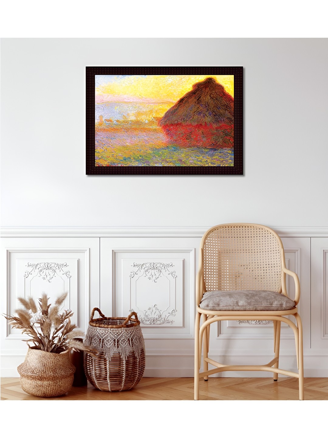 

Tamatina Brown & Red Grainstack Sunset Wooden Frame Canvas Wall Art