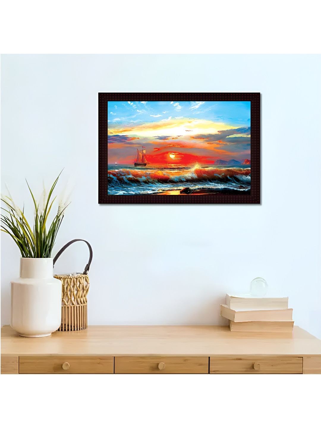 

Tamatina Blue & Red Sunset In The Sea Canvas Wall Art