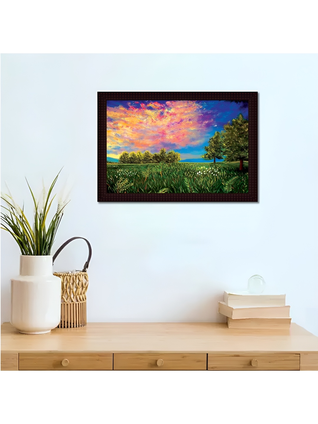 

Tamatina Green & Orange Coloured Sky Printed Wooden Painting Wall Art