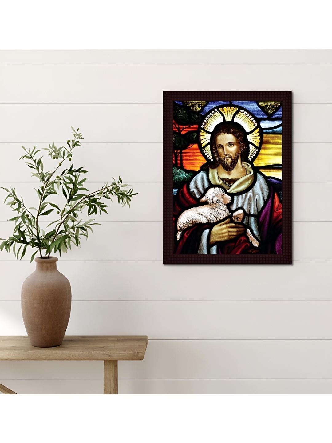 Tamatina Blue & Yellow Lord Savior Jesus Painted Wall Art