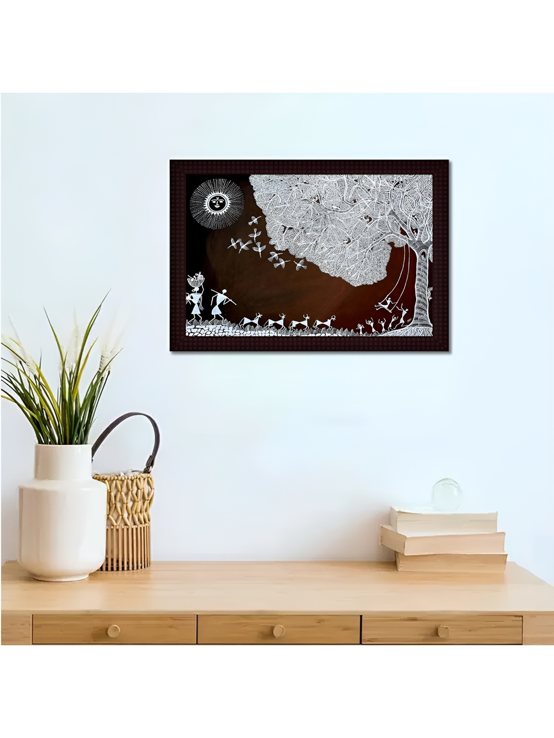 

Tamatina White & Brown Village Life Cotton Canvas Wall Art