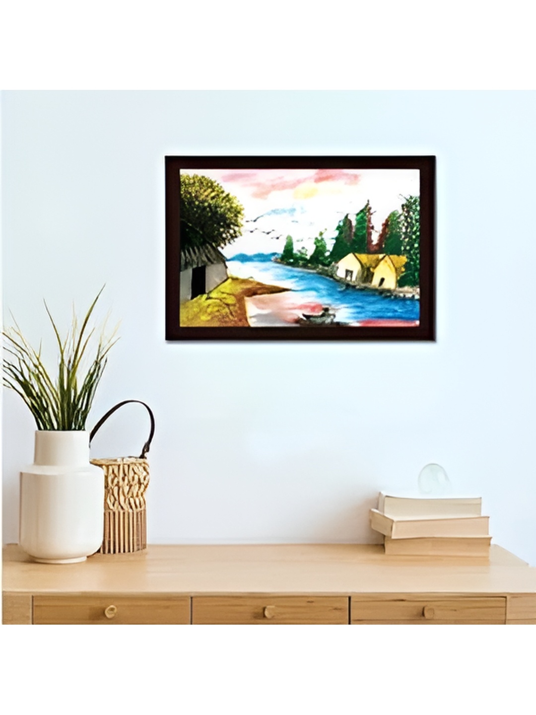 Tamatina Brown & Blue Textured Framed Canvas Wall Art