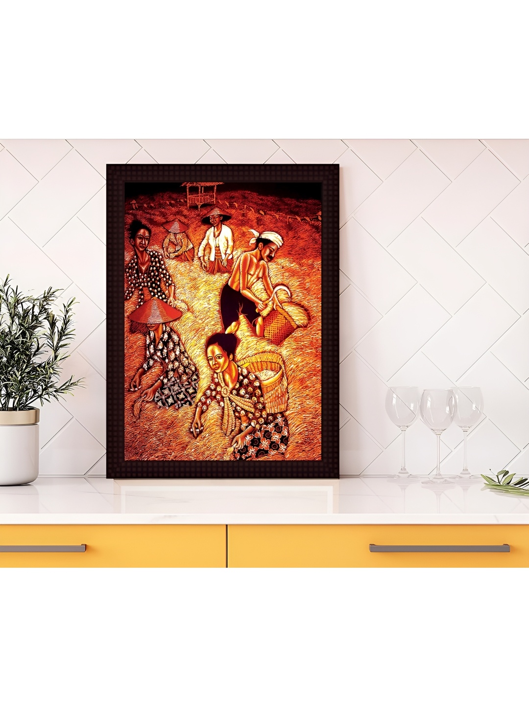 

Tamatina Orange & Black Farmers On His Work Canvas Wall Art