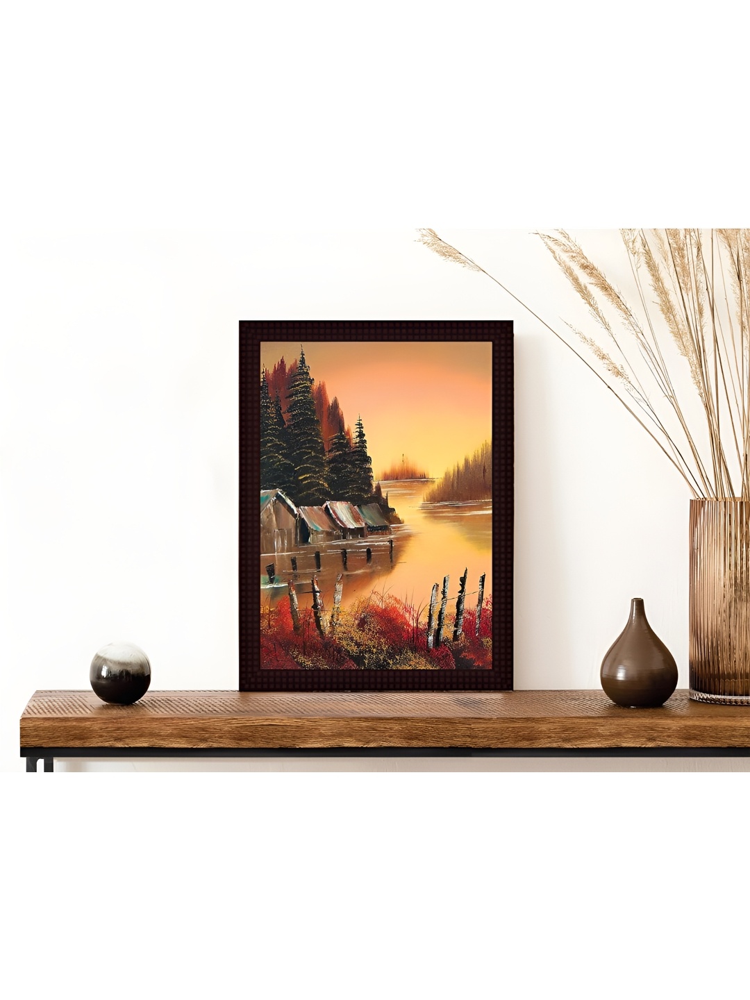 

Tamatina Brown & Green Dal Lake Cotton Canvas Wall Art