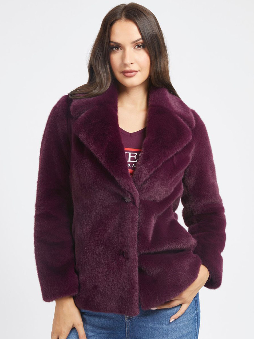 

GUESS Women Solid Lapel Collar Biker Jacket, Purple
