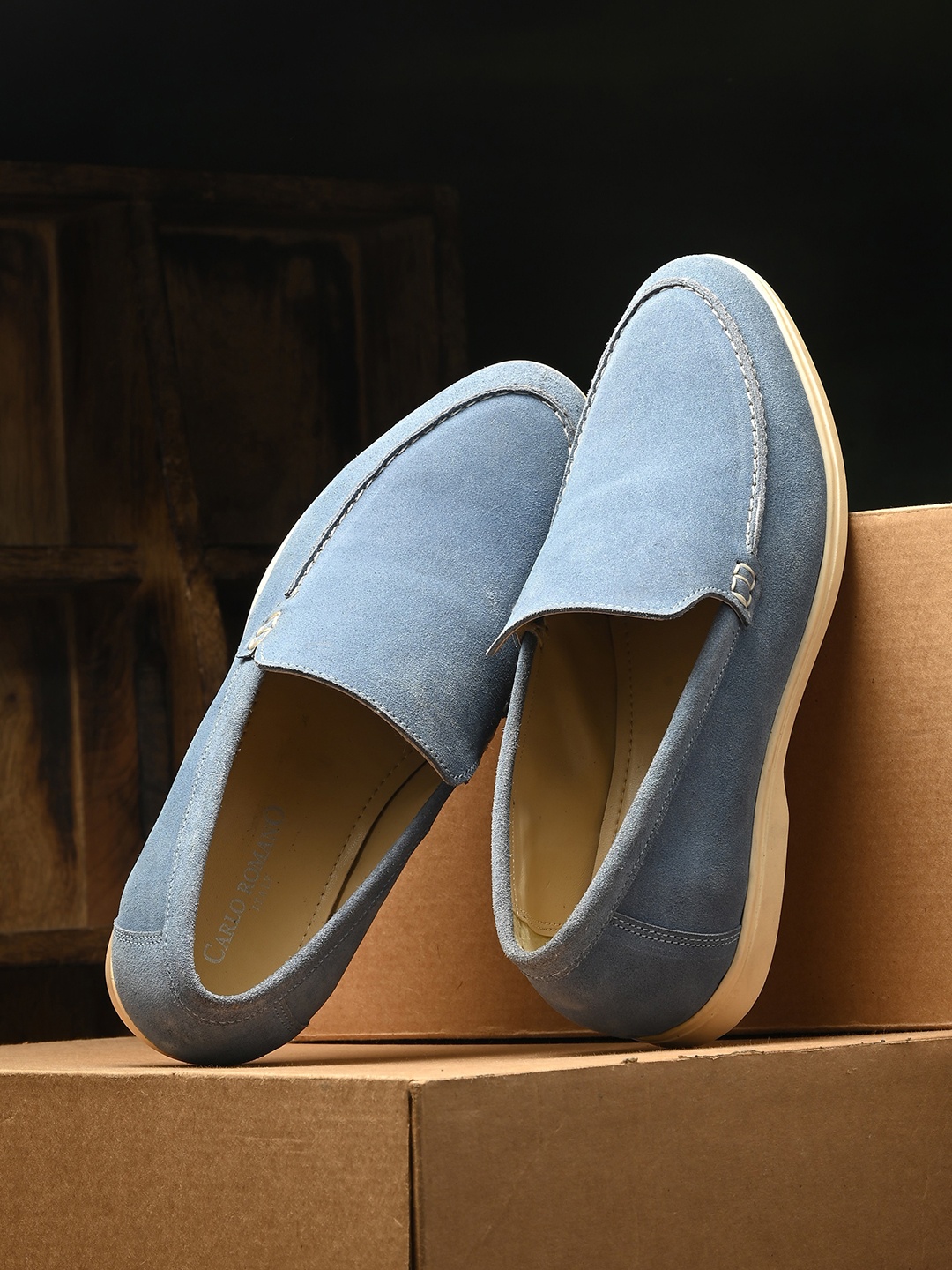 

CARLO ROMANO Men Round Toe Lightweight Suede Loafers, Blue