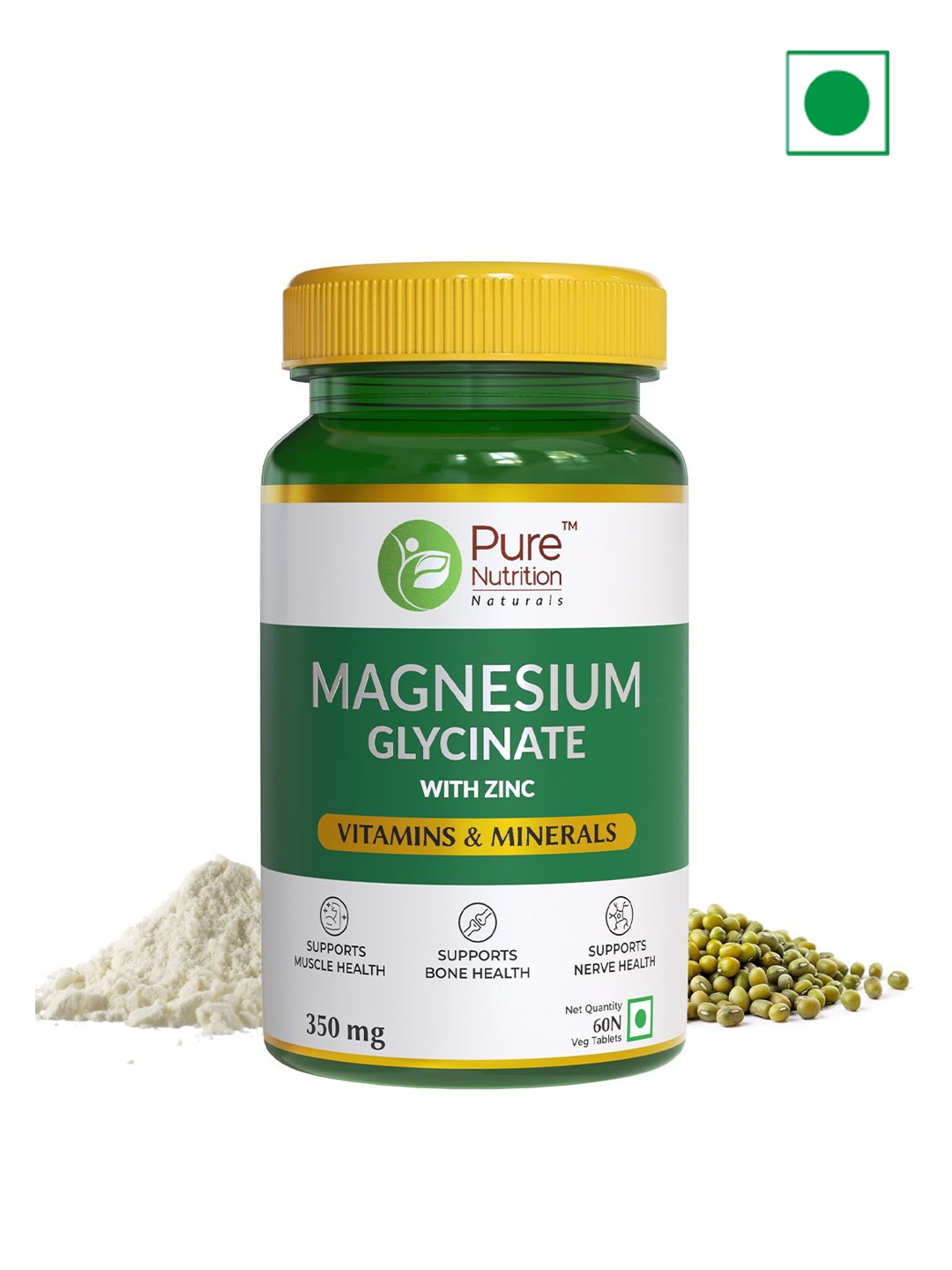 

Pure Nutrition Magnesium Glycinate Bone Muscle Tablets - 60 Tablets, Green