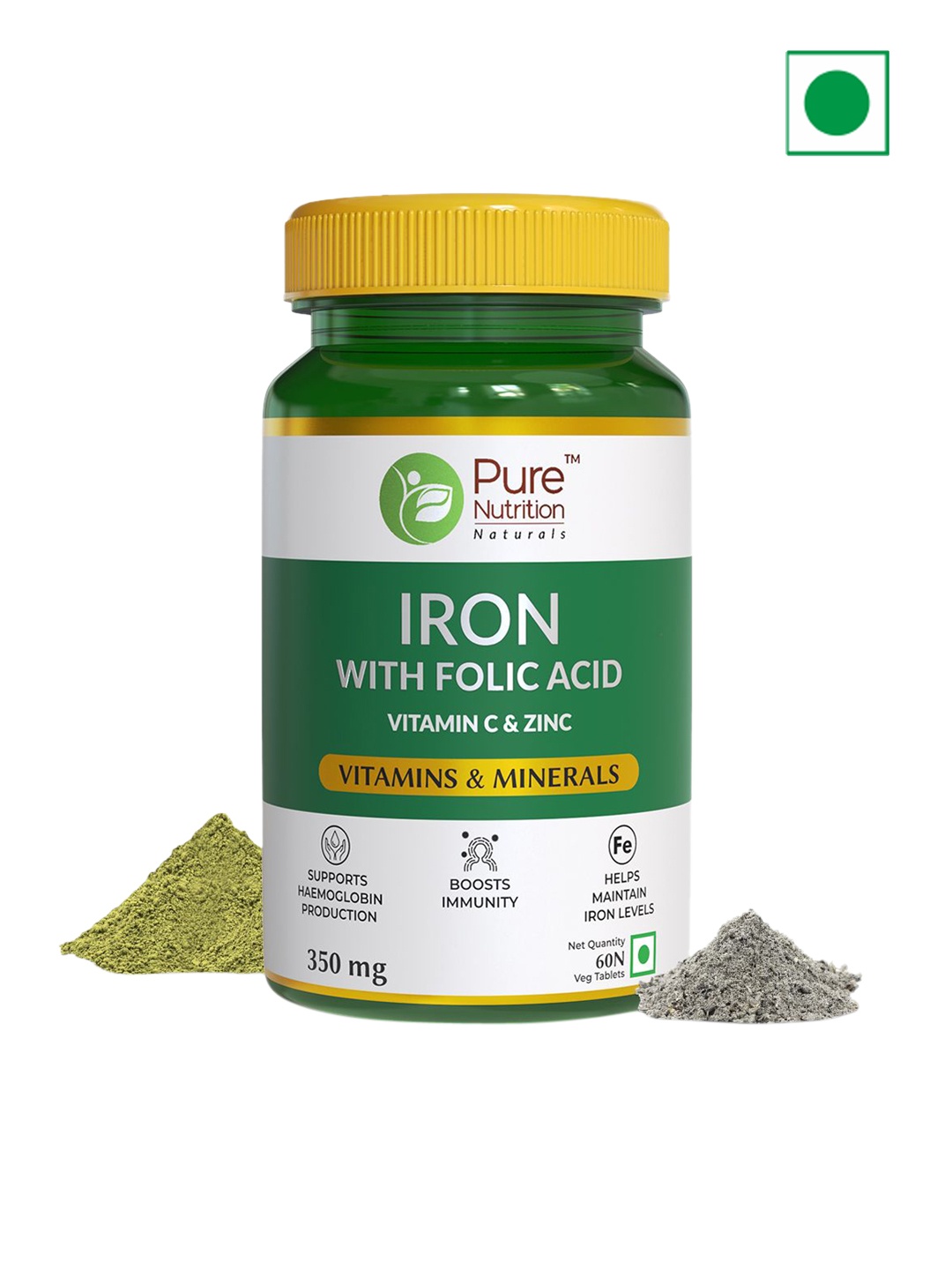 

Pure Nutrition Iron Folic Acid Supplements - 60 Tablets, Green
