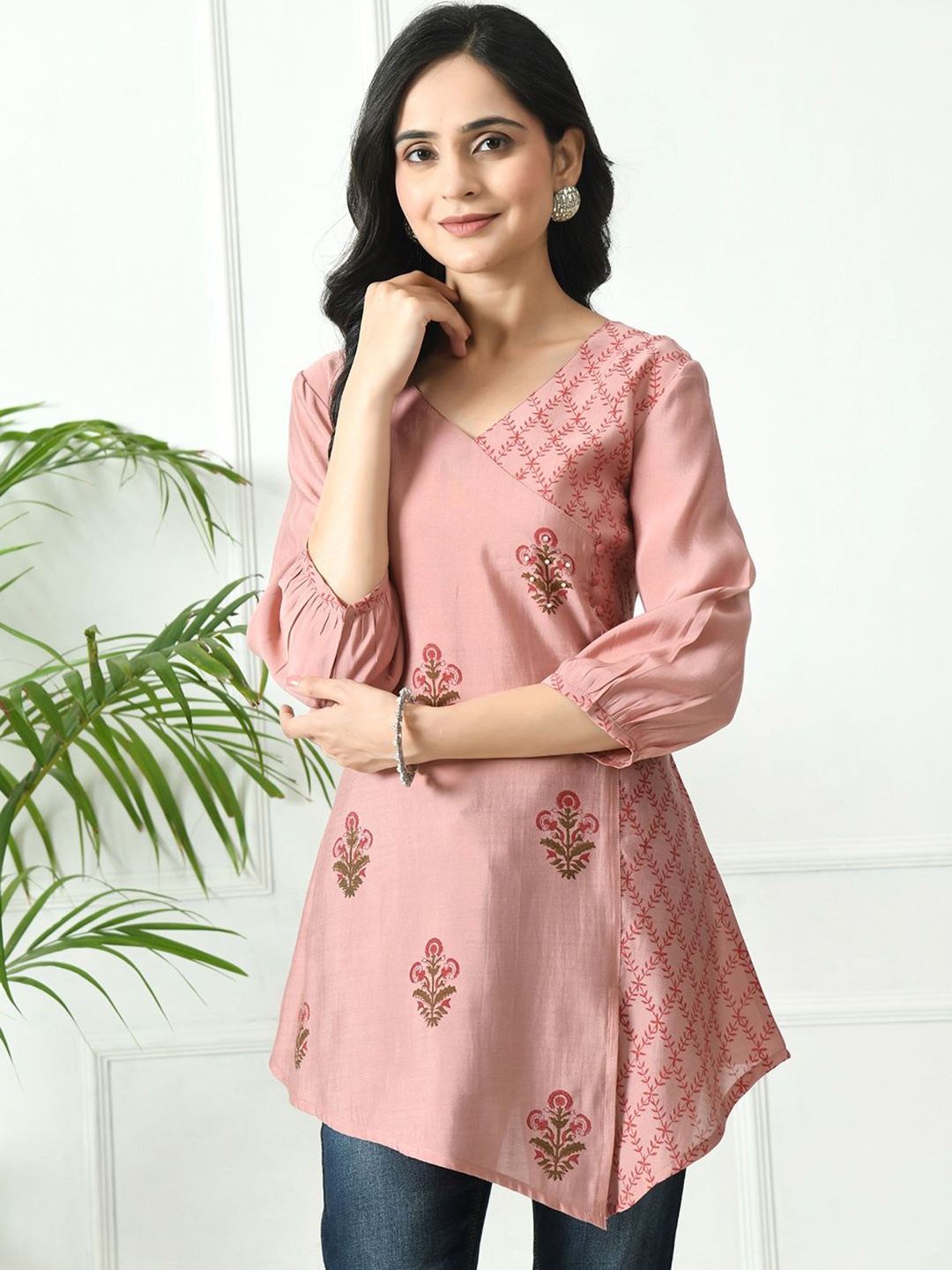 

MEESAN Printed Embellished Ethnic Tunic, Pink