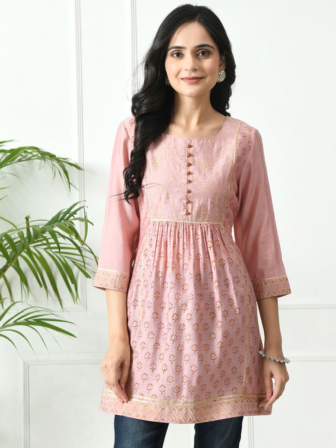 

MEESAN Printed Ethnic Tunic, Pink