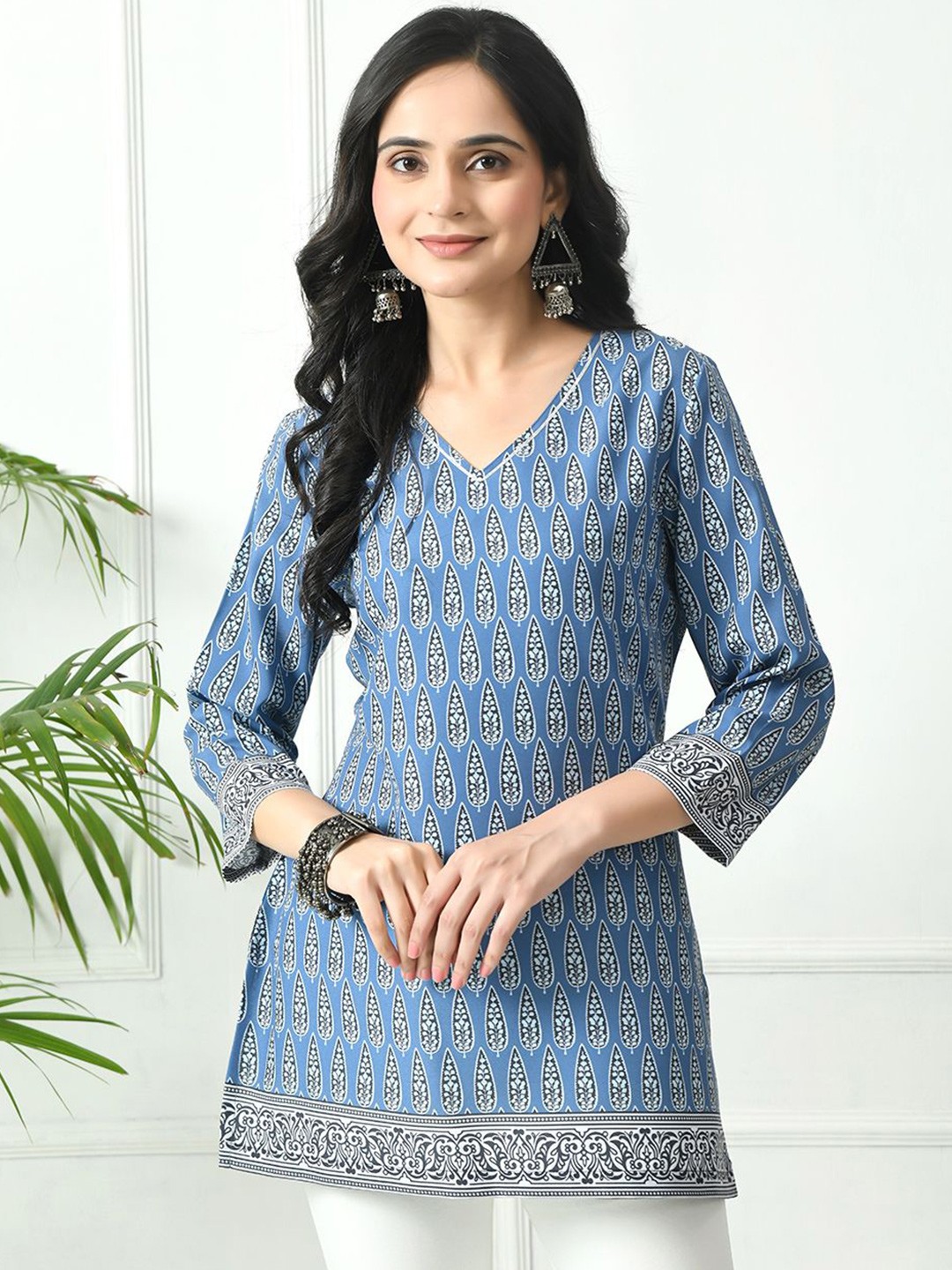 

MEESAN Printed Ethnic Tunic, Blue
