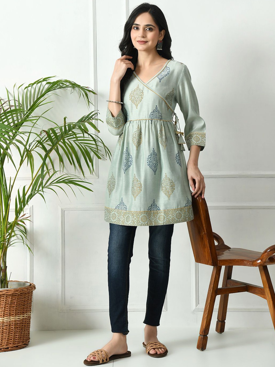 

MEESAN Modal Printed Ethnic Tunic, Green