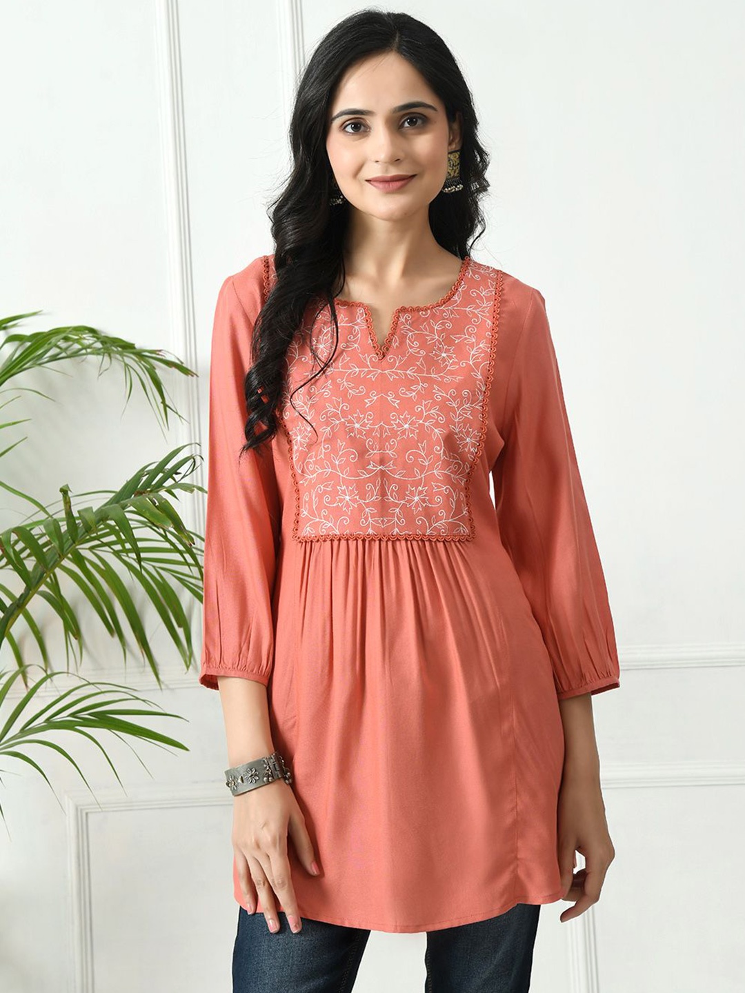 

MEESAN Printed A-Line Tunic, Rust