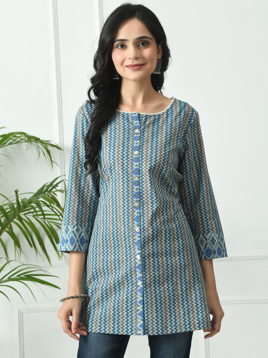 

MEESAN Printed Tunic, Blue