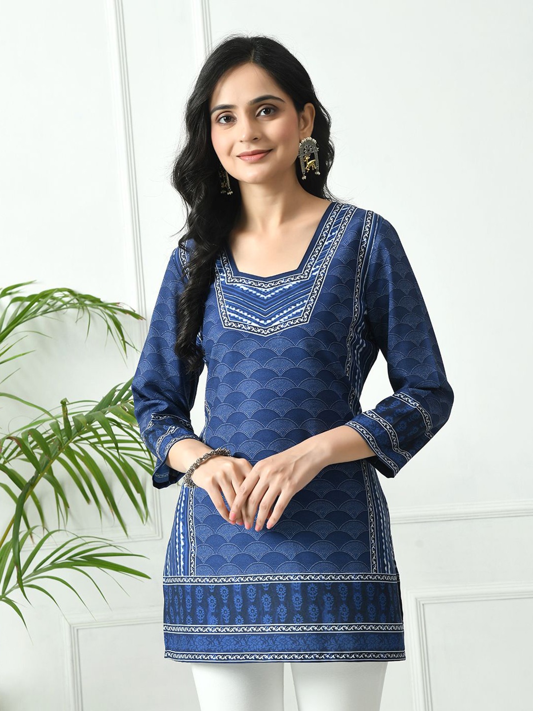 

MEESAN Printed Placement Print Tunic, Blue